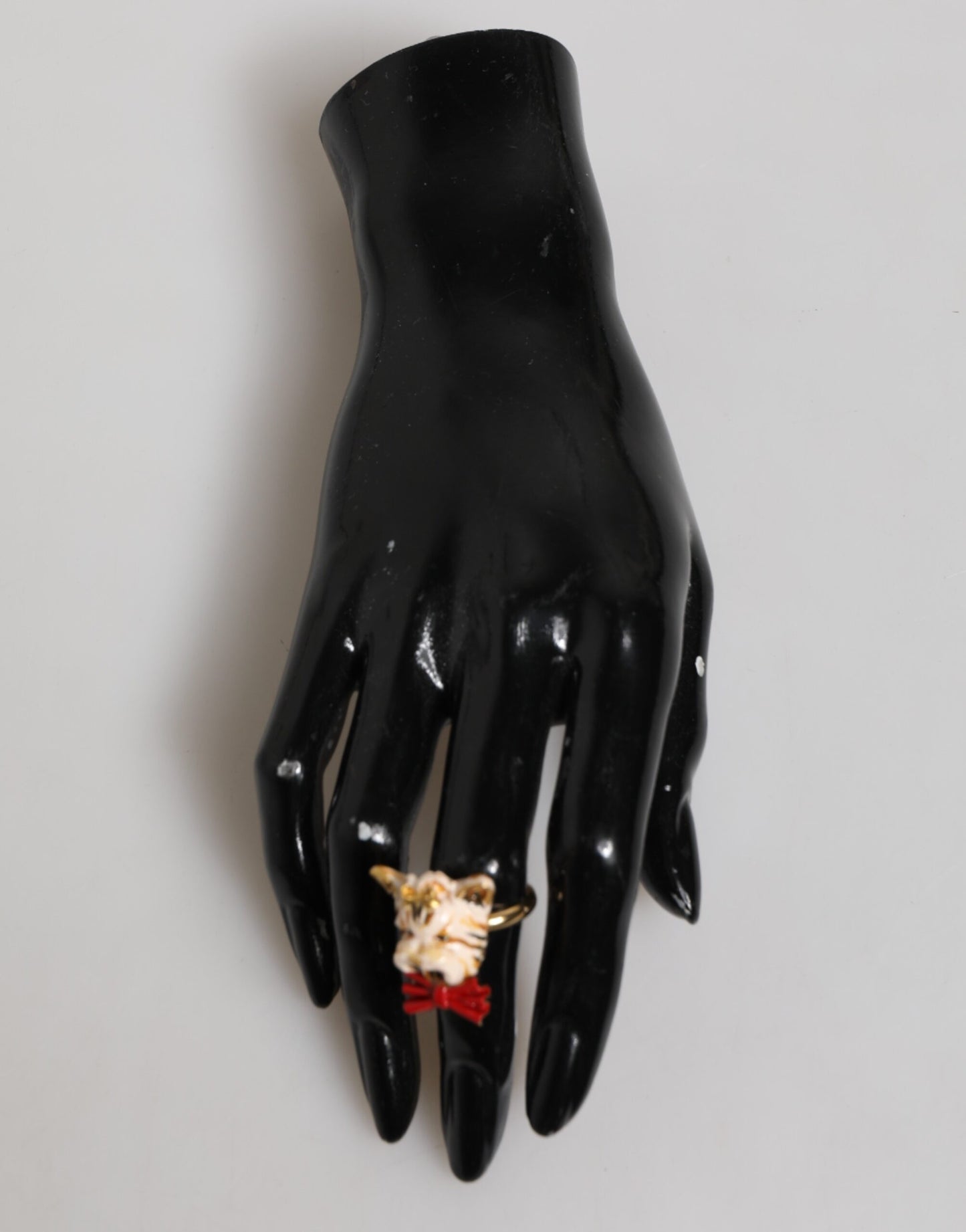 Dolce & Gabbana Gold Brass Resin Beige Dog Pet Accessory Ring Womens Ring