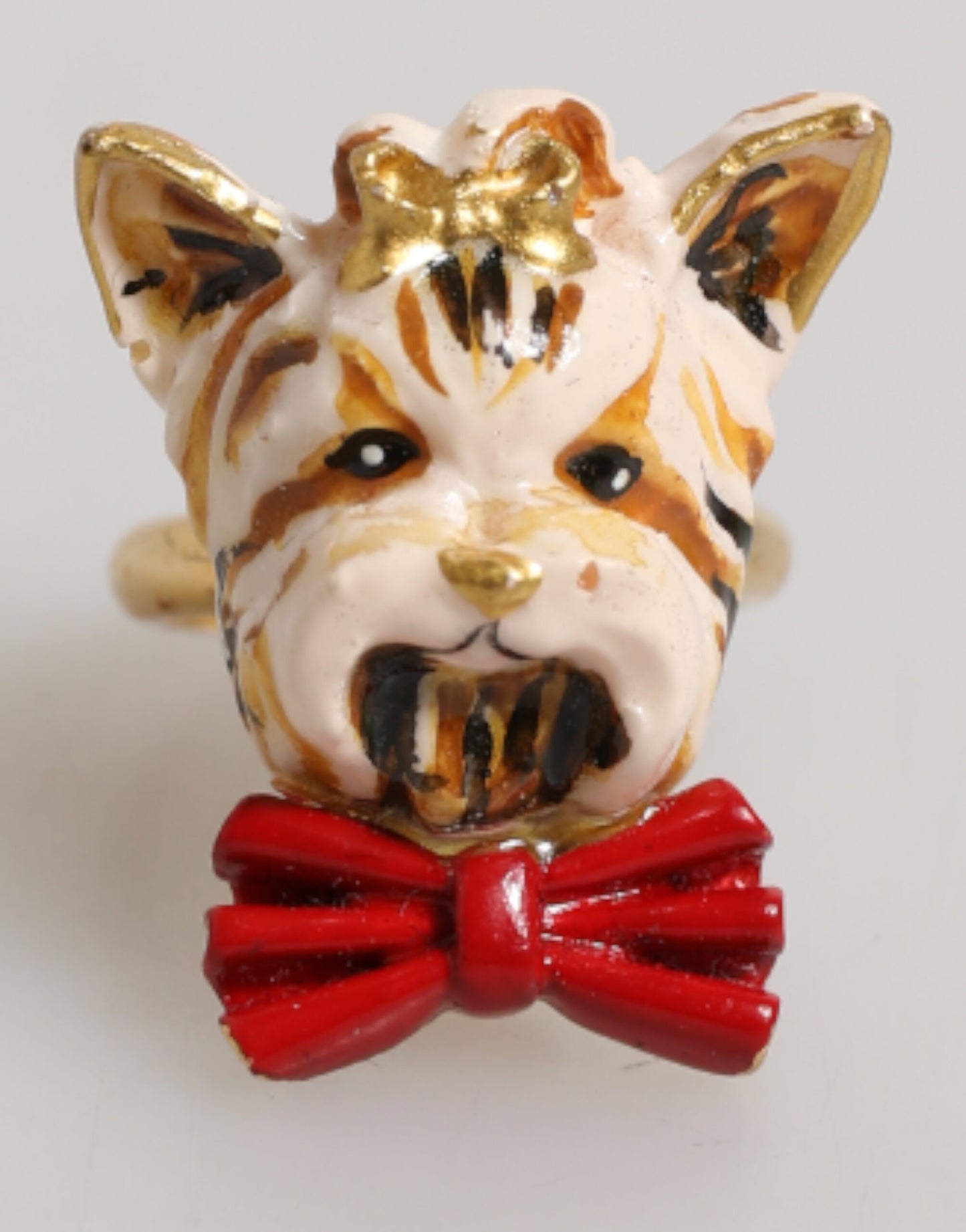 Dolce & Gabbana Gold Brass Resin Beige Dog Pet Accessory Ring Womens Ring