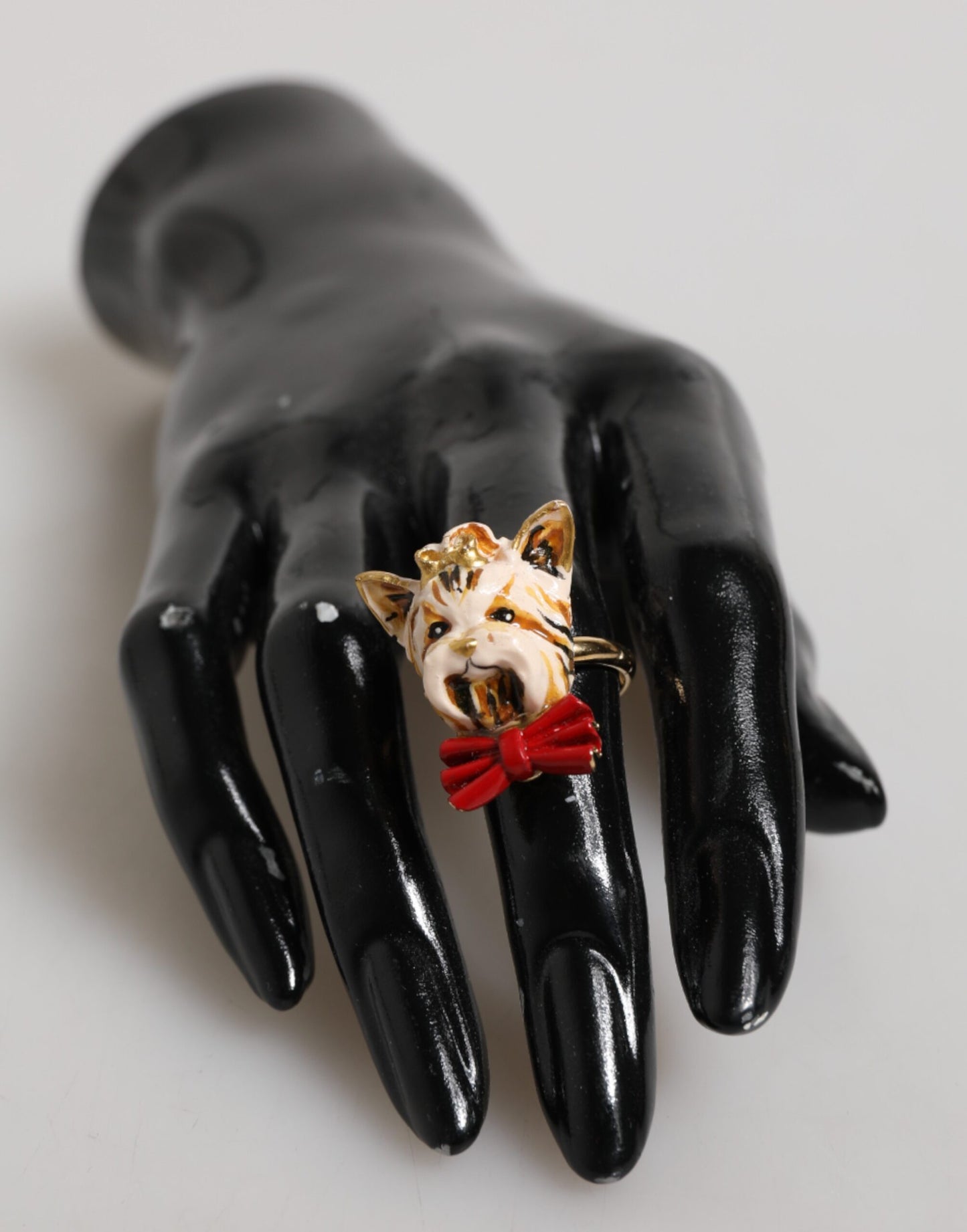 Dolce & Gabbana Gold Brass Resin Beige Dog Pet Accessory Ring Womens Ring