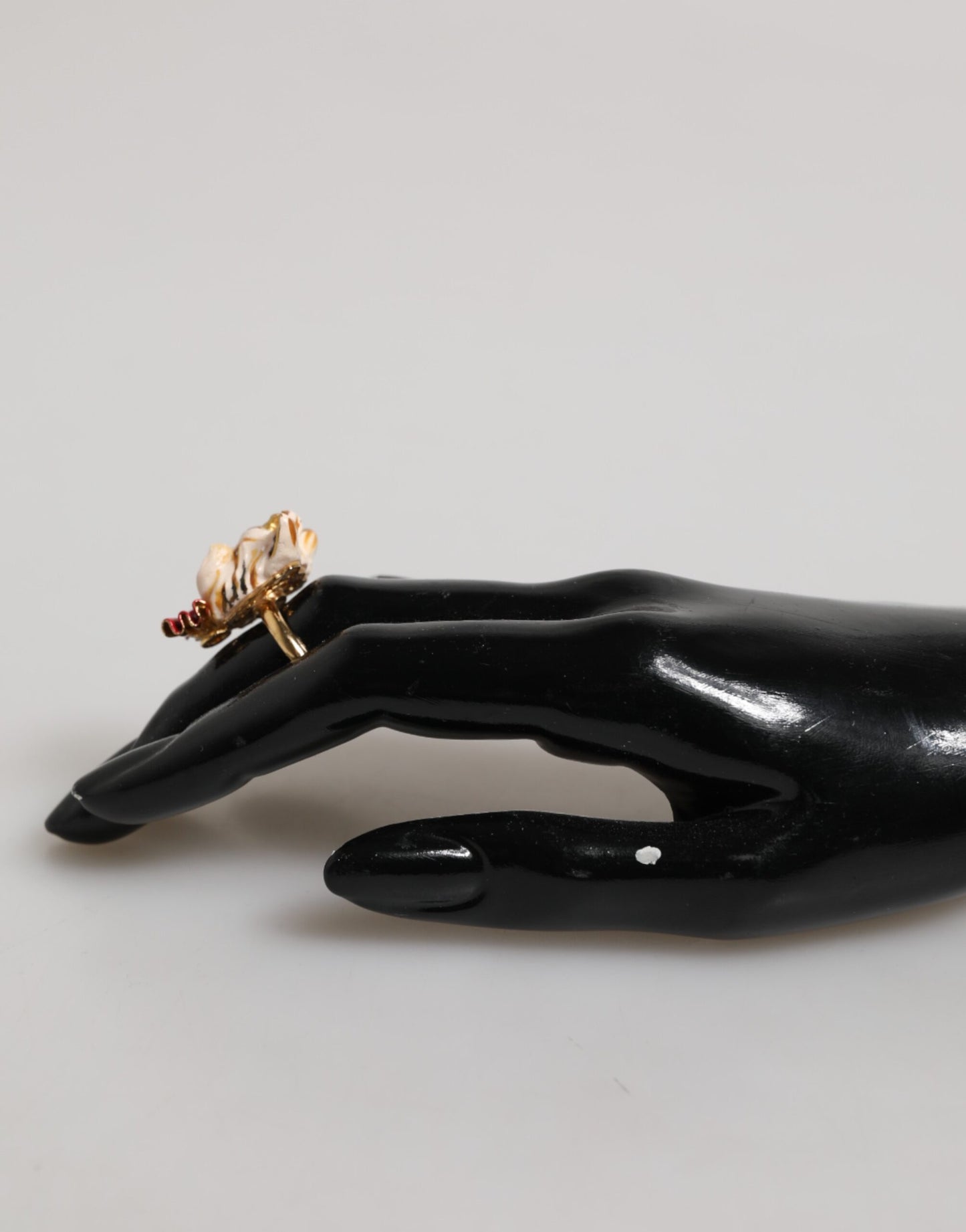 Dolce & Gabbana Gold Brass Resin Beige Dog Pet Accessory Ring Womens Ring