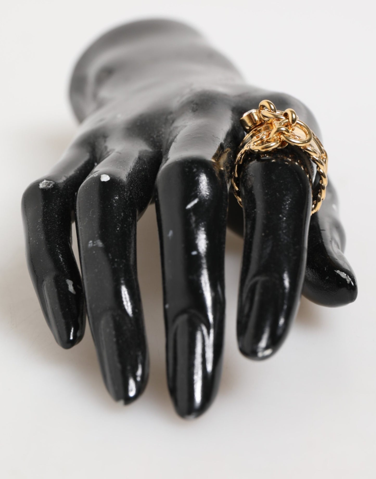Dolce & Gabbana Gold Tone Brass Logo Chain Clear Crystals Adjustable Ring Womens Ring Mens Ring