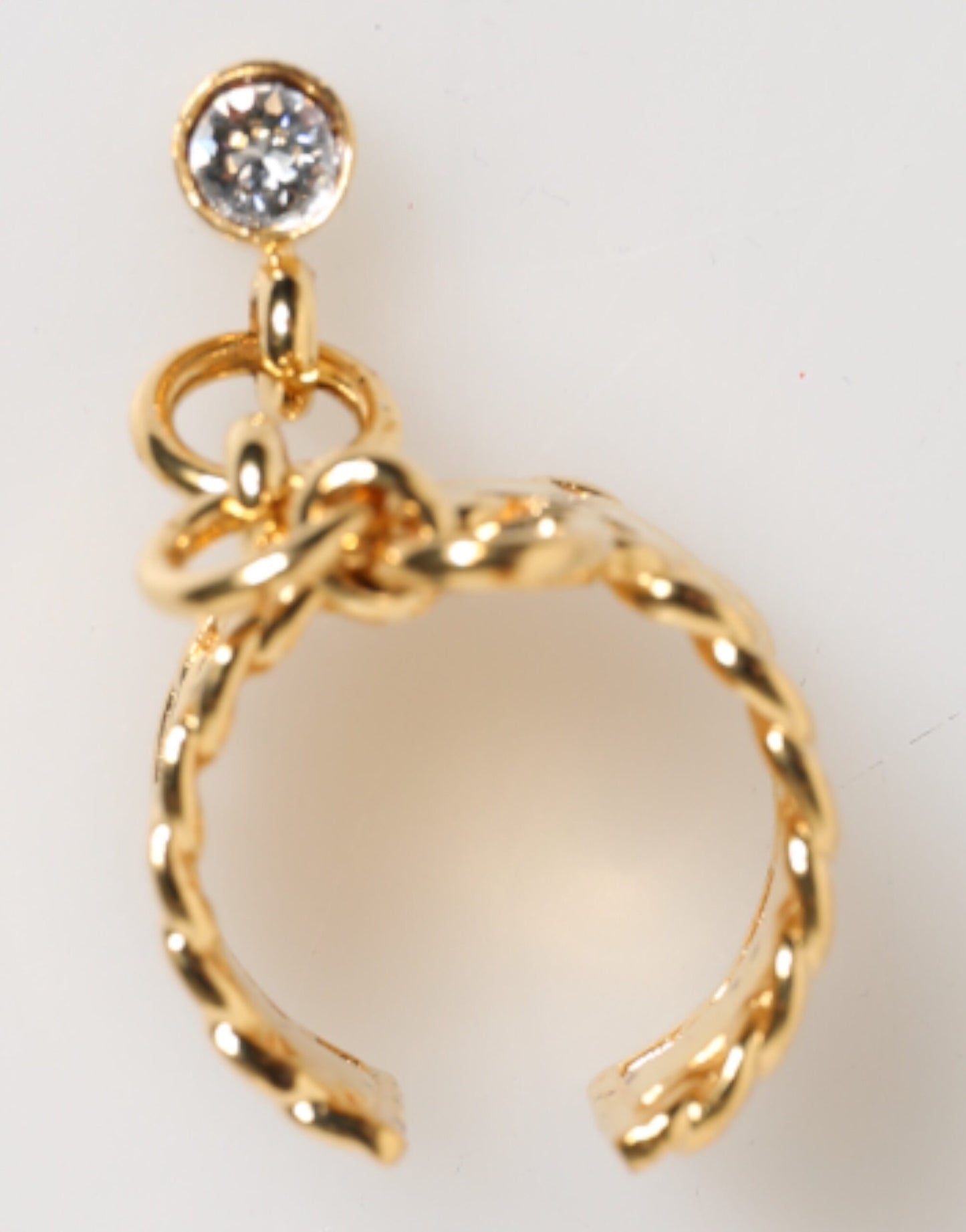Dolce & Gabbana Gold Tone Brass Logo Chain Clear Crystals Adjustable Ring Womens Ring Mens Ring