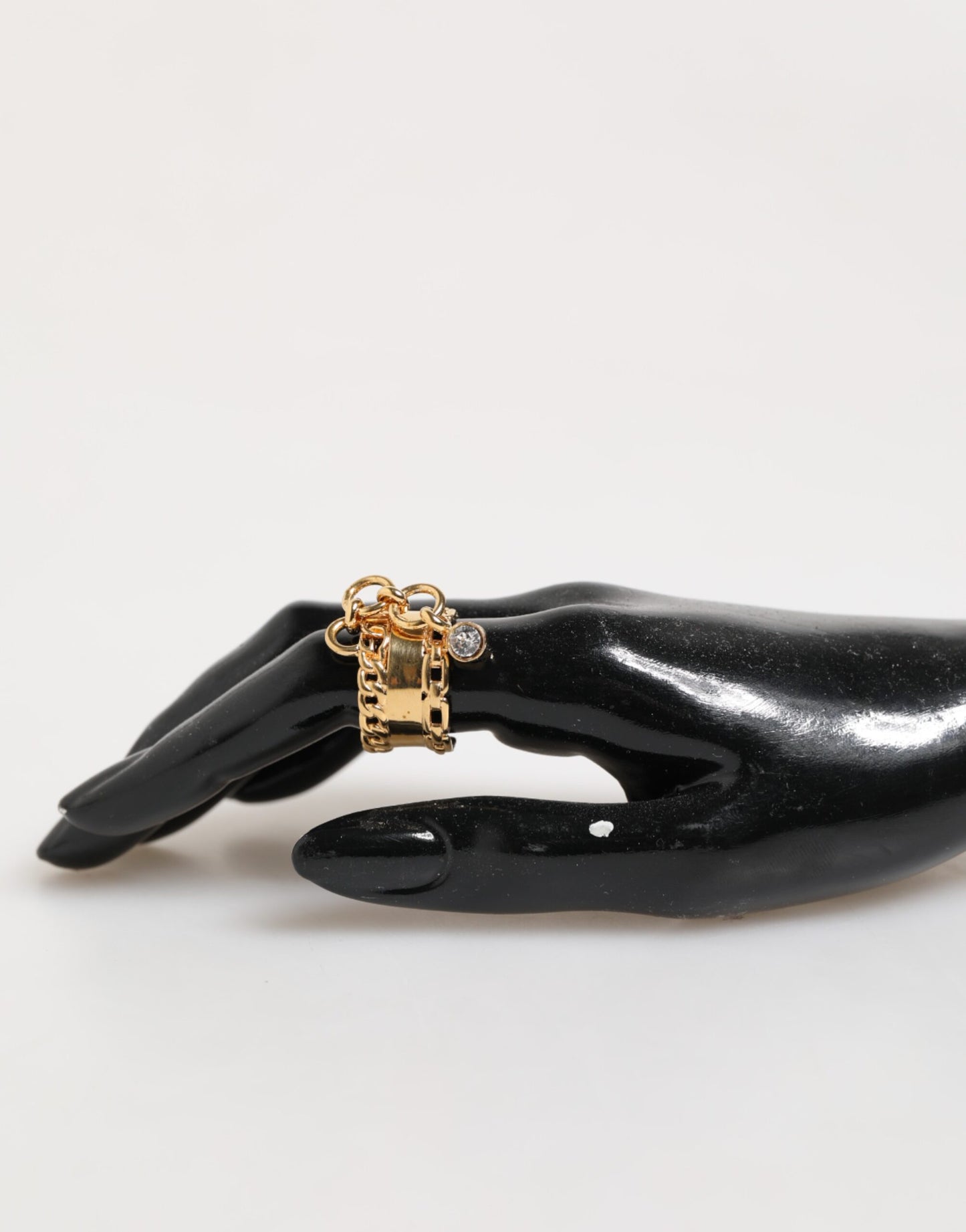 Dolce & Gabbana Gold Tone Brass Logo Chain Clear Crystals Adjustable Ring Womens Ring Mens Ring