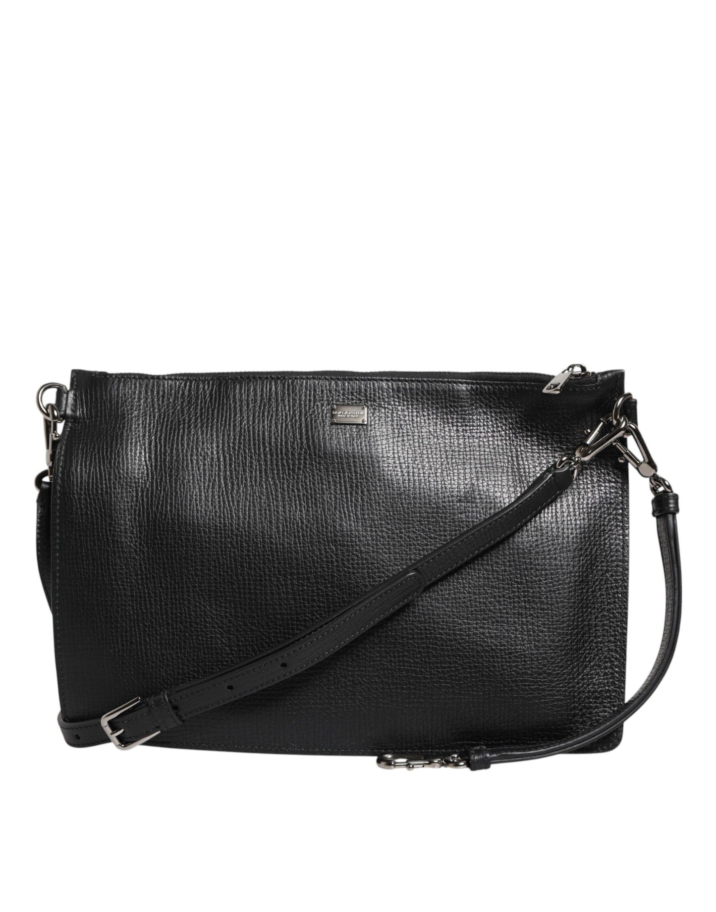 Dolce & Gabbana Black Palmellato Leather Logo Plaque Shoulder Borse Bag Mens Shoulder Bag
