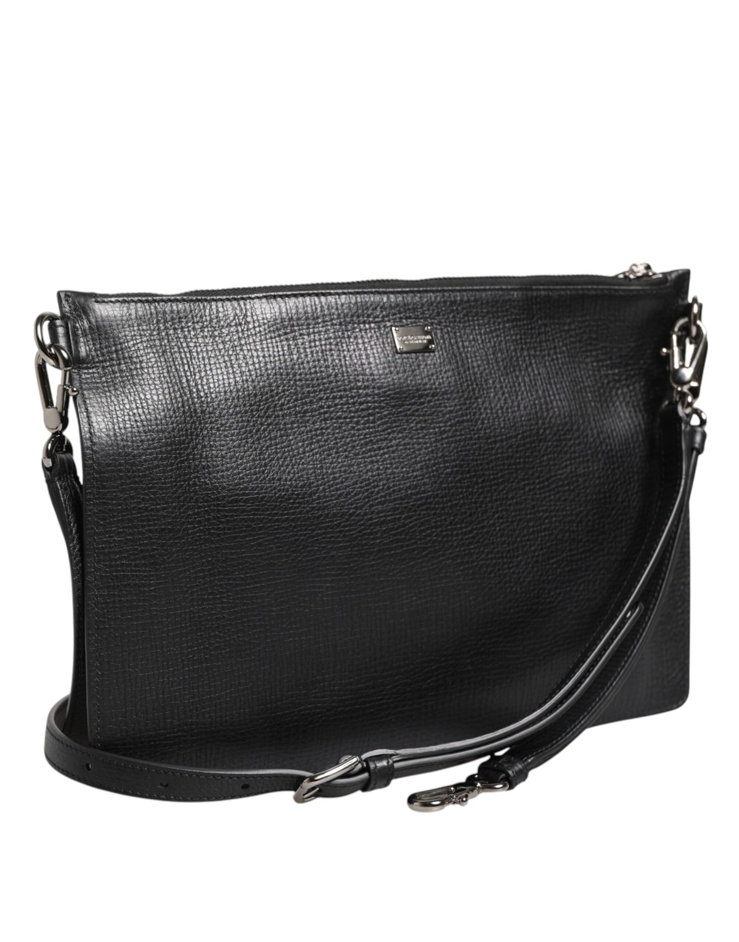 Dolce & Gabbana Black Palmellato Leather Logo Plaque Shoulder Borse Bag Mens Shoulder Bag