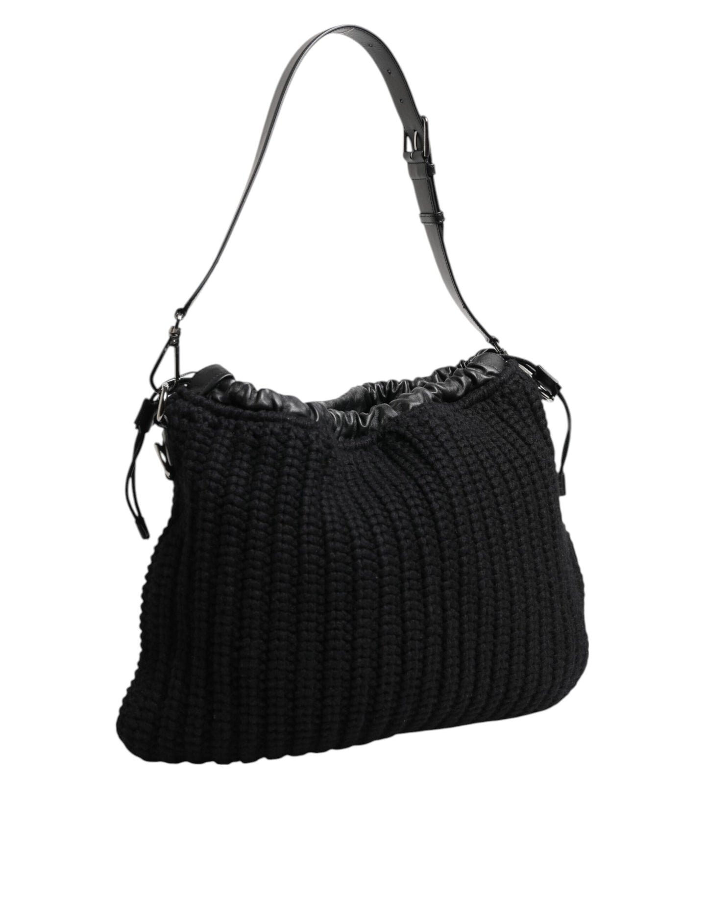 Dolce & Gabbana Black Cashmere Knitted Leather Shoulder Women Borse Bag Womens Shoulder Bag
