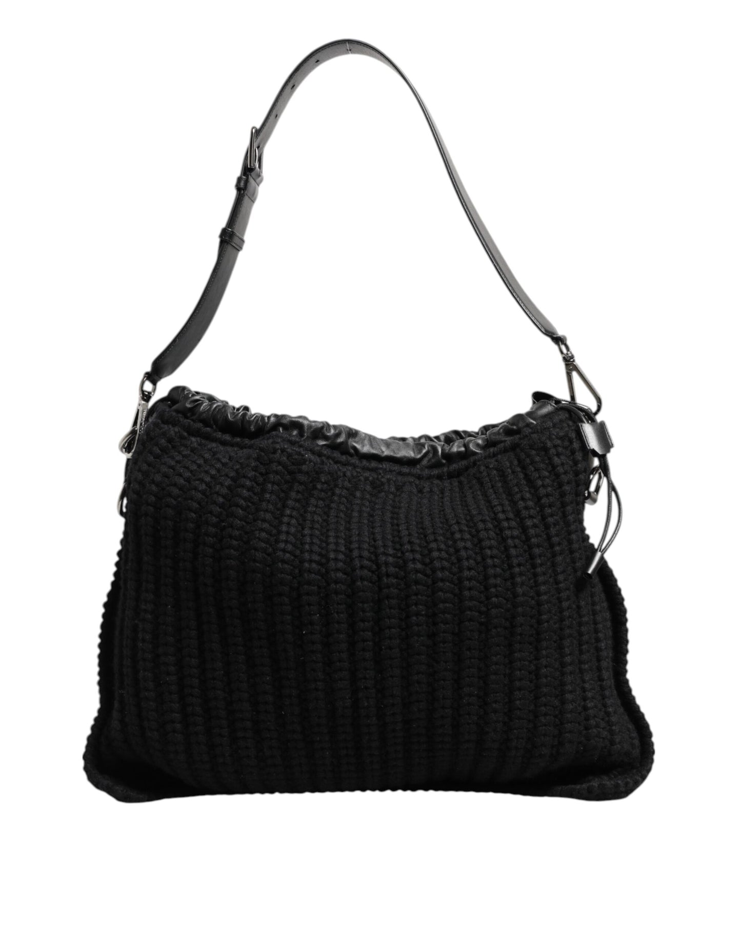Dolce & Gabbana Black Cashmere Knitted Leather Shoulder Women Borse Bag Womens Shoulder Bag