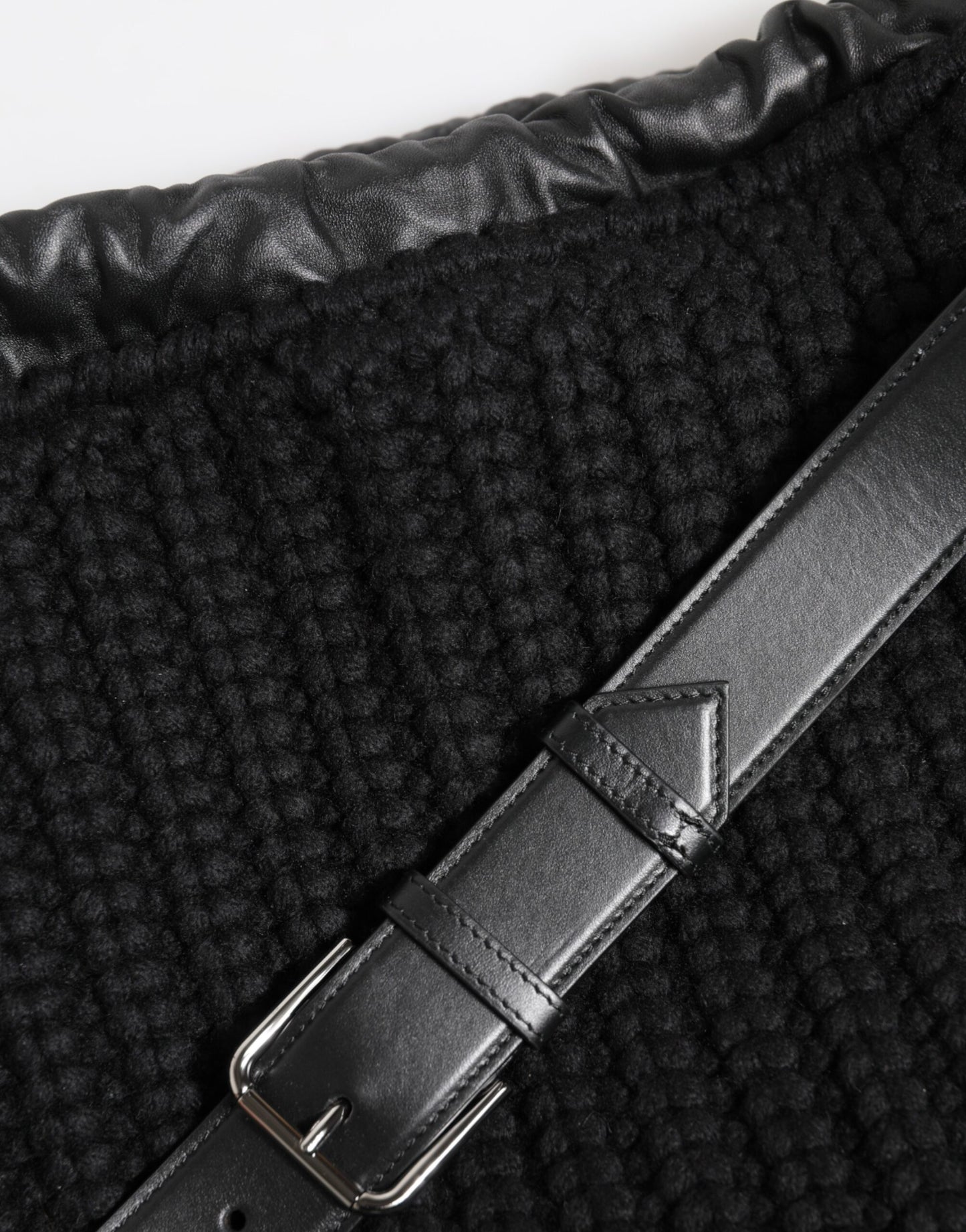 Dolce & Gabbana Black Cashmere Knitted Leather Shoulder Women Borse Bag Womens Shoulder Bag