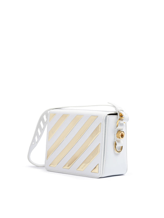 Off-White White/Gold Metallic Stripe Crossbody Bag