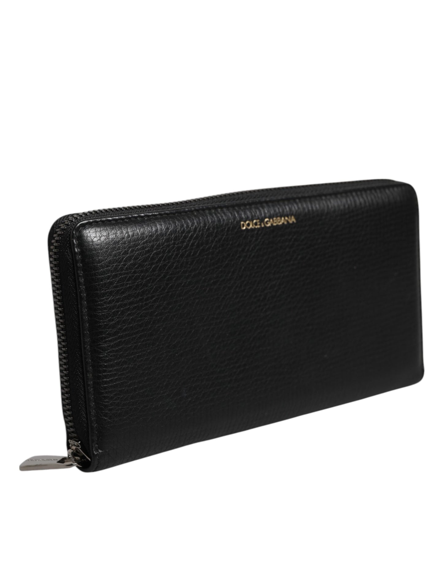 Dolce & Gabbana Black Calfskin Leather Logo Zip Around Continental Wallet Mens Wallet