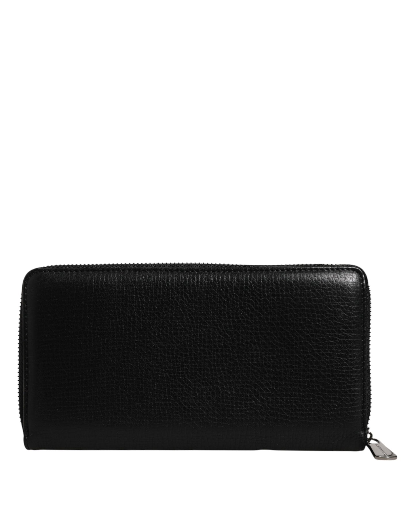 Dolce & Gabbana Black Calfskin Leather Logo Zip Around Continental Wallet Mens Wallet