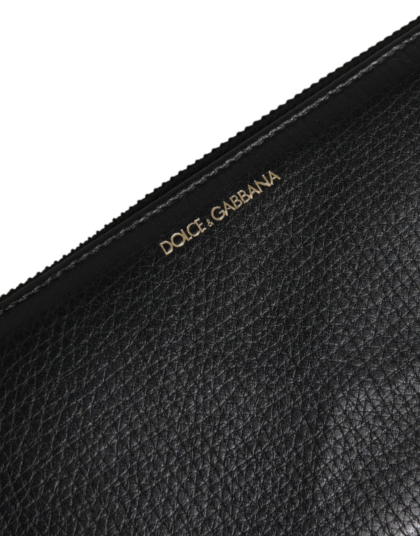 Dolce & Gabbana Black Calfskin Leather Logo Zip Around Continental Wallet Mens Wallet