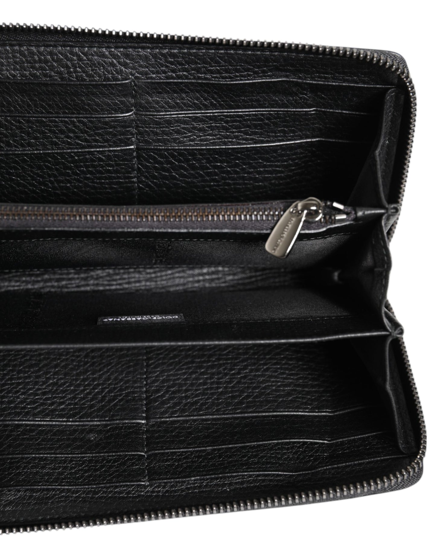 Dolce & Gabbana Black Calfskin Leather Logo Zip Around Continental Wallet Mens Wallet