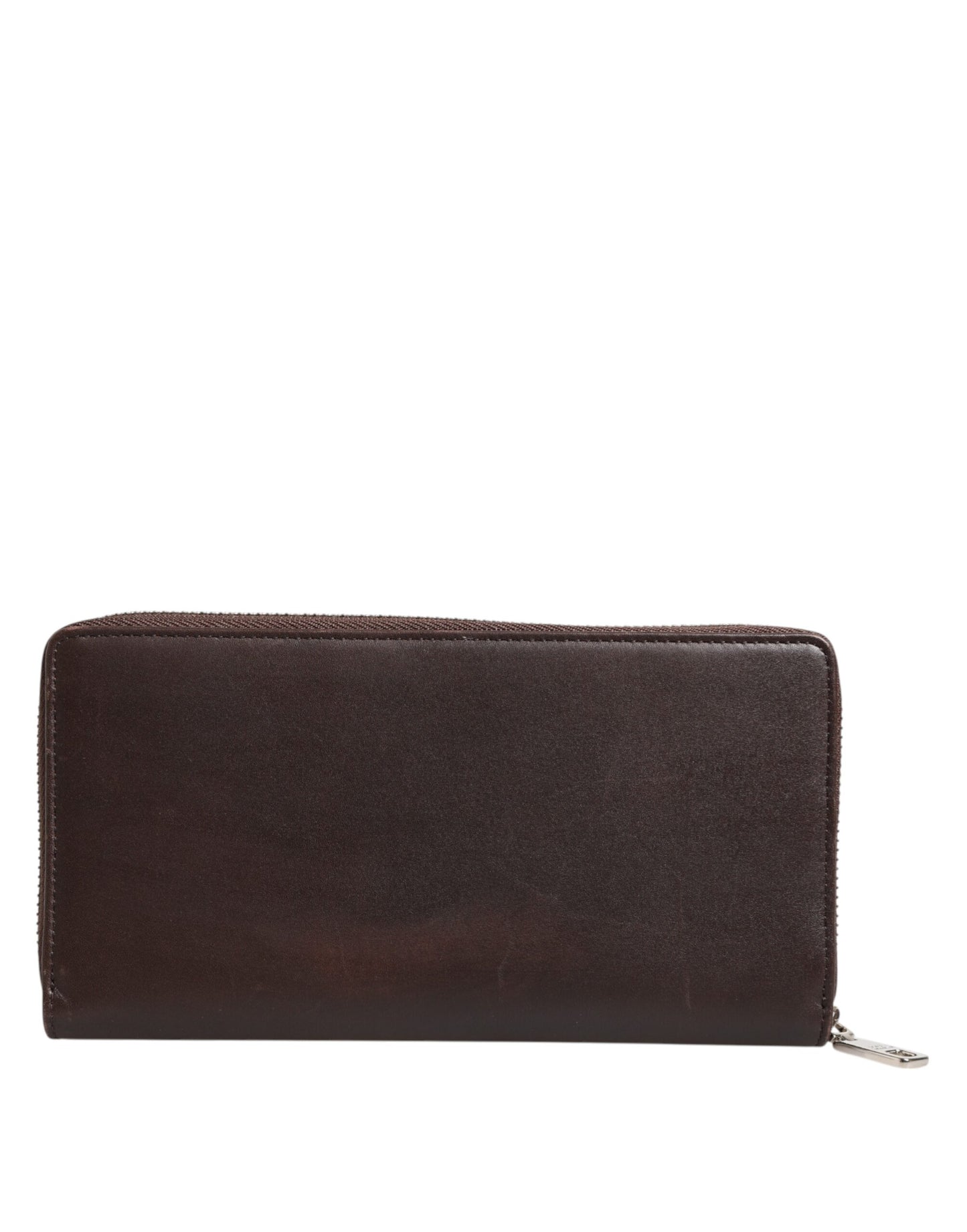 Dolce & Gabbana Brown Calfskin Leather Logo Zip Around Continental Wallet Mens Wallet