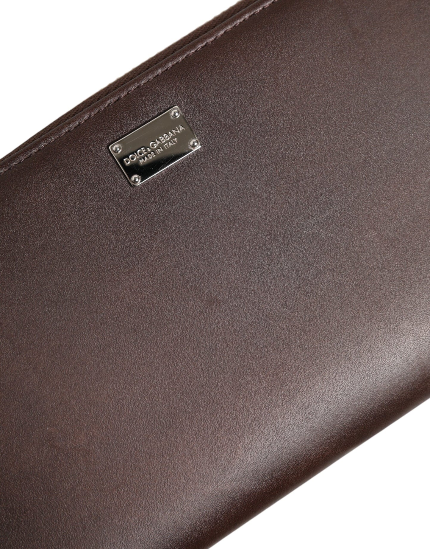 Dolce & Gabbana Brown Calfskin Leather Logo Zip Around Continental Wallet Mens Wallet