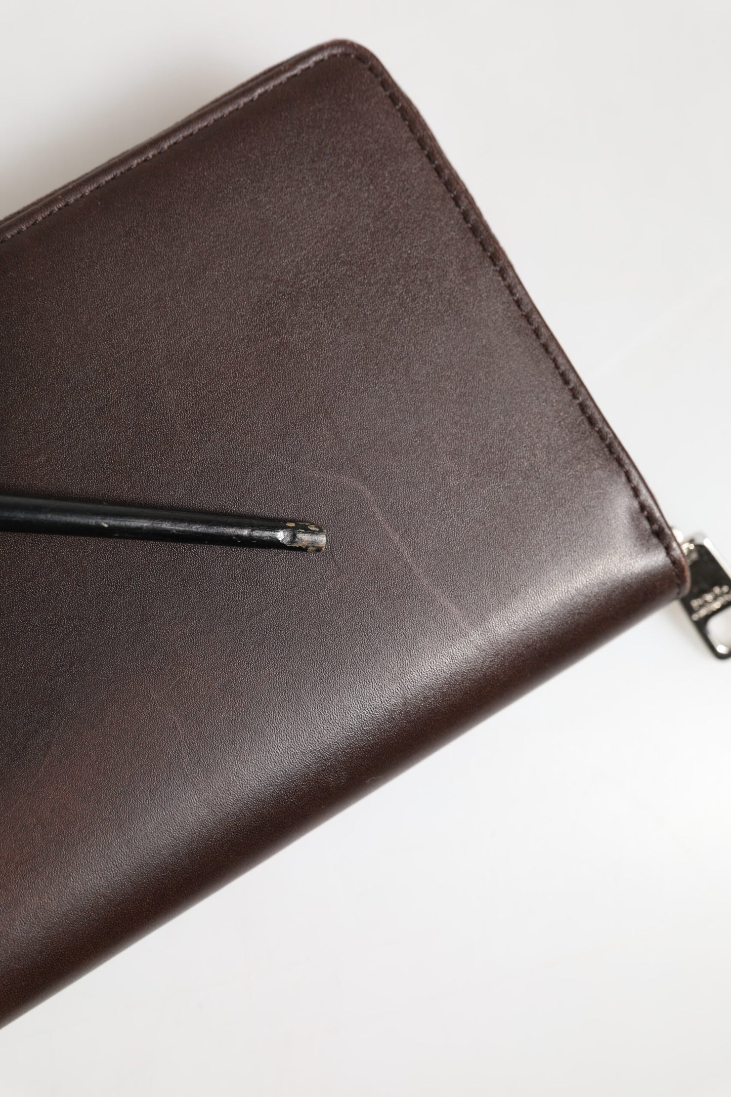 Dolce & Gabbana Brown Calfskin Leather Logo Zip Around Continental Wallet Mens Wallet