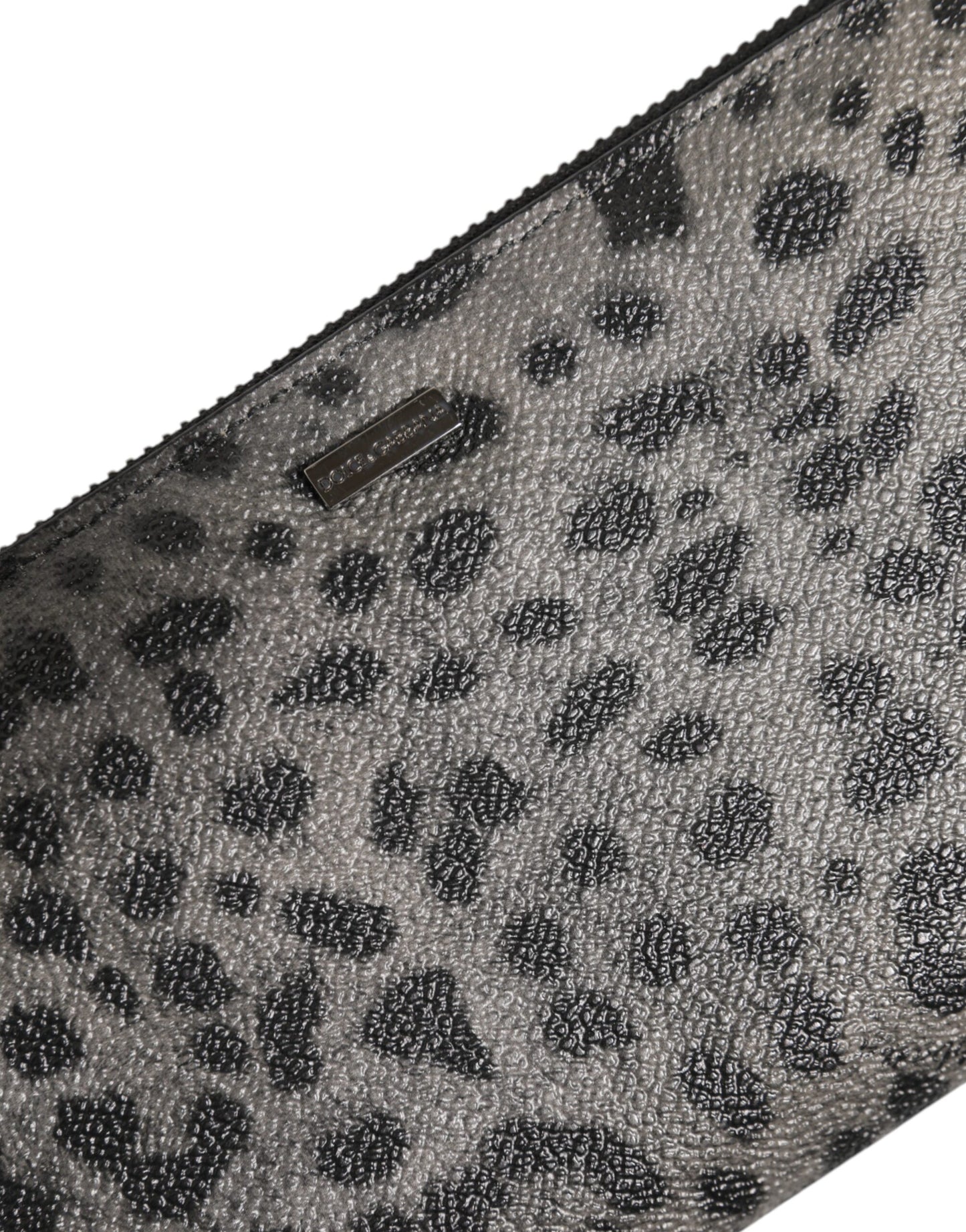 Dolce & Gabbana Black Gray Leopard Leather Zip Around Continental Wallet Mens Wallet