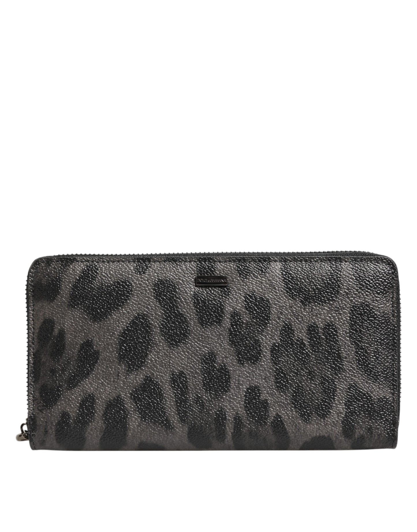 Dolce & Gabbana Black Gray Leopard Leather Zip Around Continental Wallet Mens Wallet