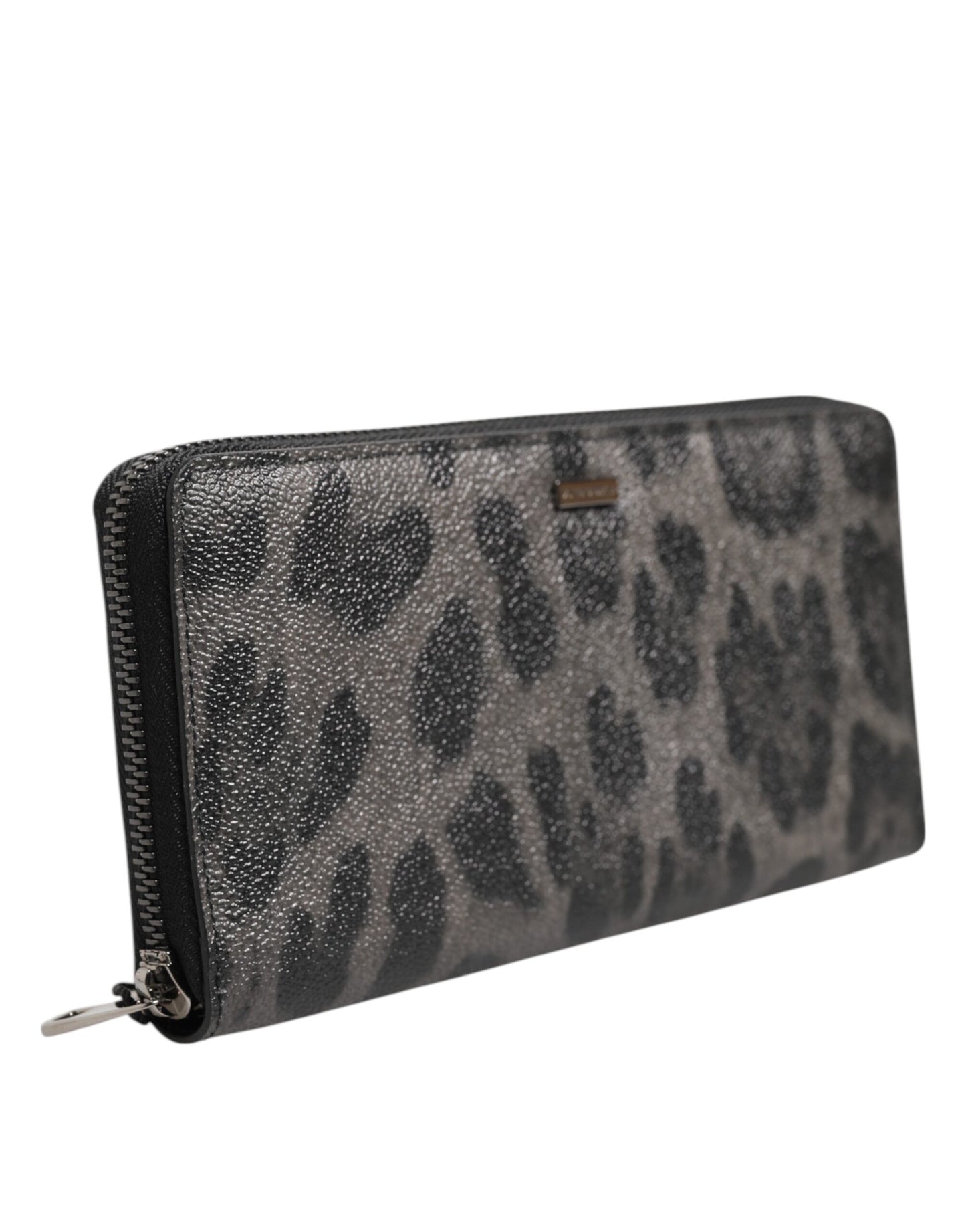 Dolce & Gabbana Black Gray Leopard Leather Zip Around Continental Wallet Mens Wallet