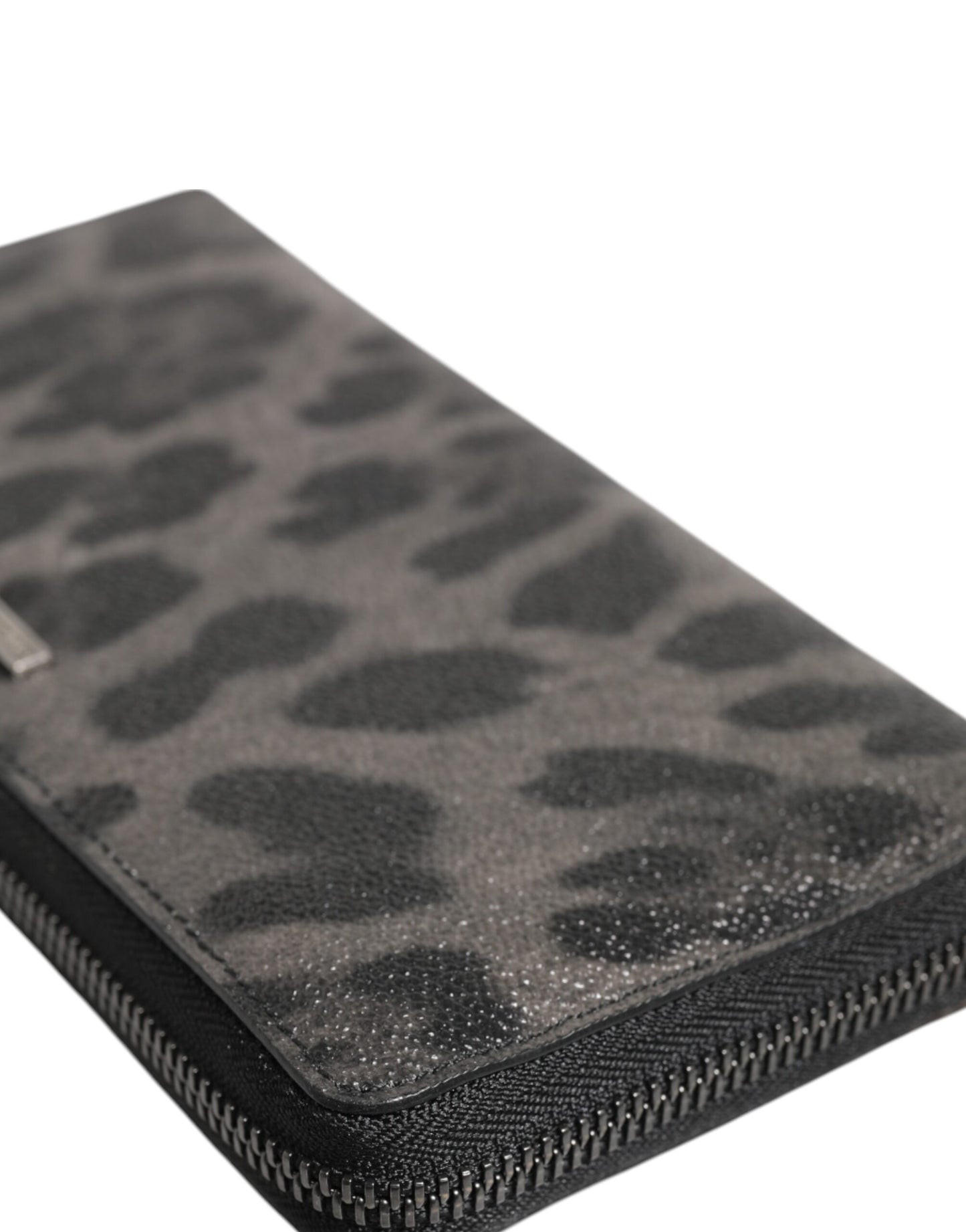 Dolce & Gabbana Black Gray Leopard Leather Zip Around Continental Wallet Mens Wallet