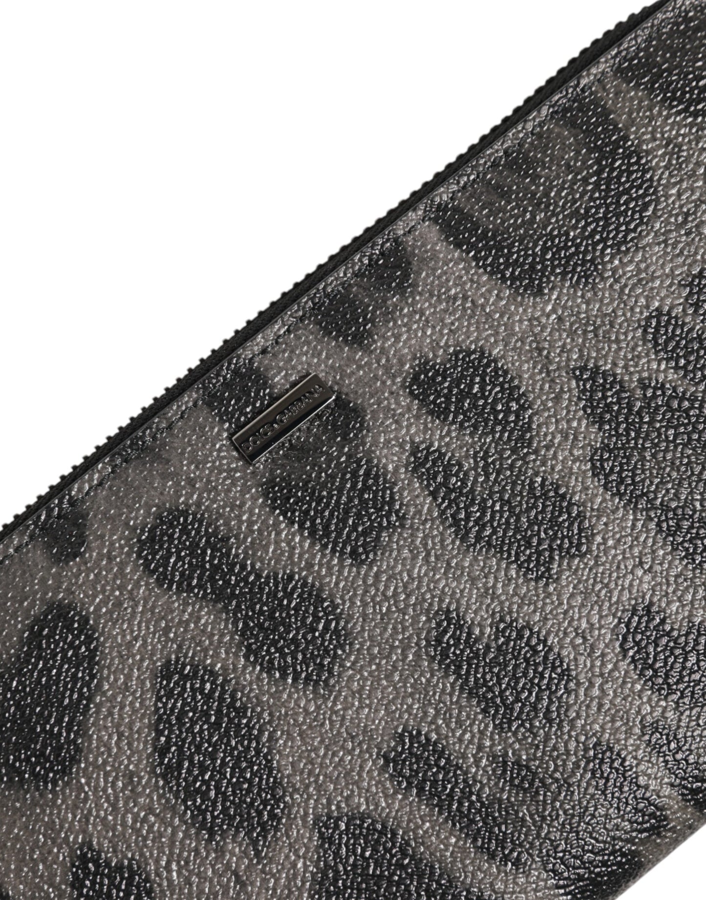 Dolce & Gabbana Black Gray Leopard Leather Zip Around Continental Wallet Mens Wallet