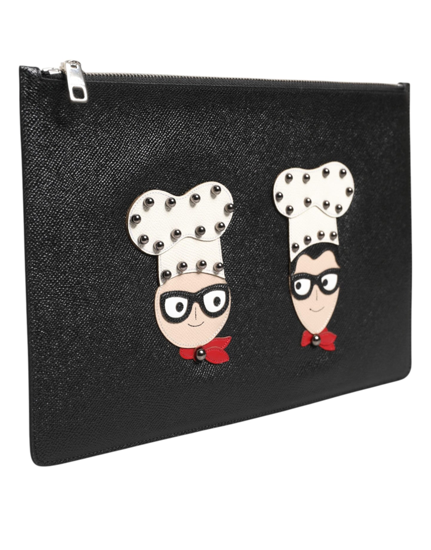 Dolce & Gabbana Black Leather #DGFAMILY Embellished Men Clutch Pouch Bag Mens Clutch Bag