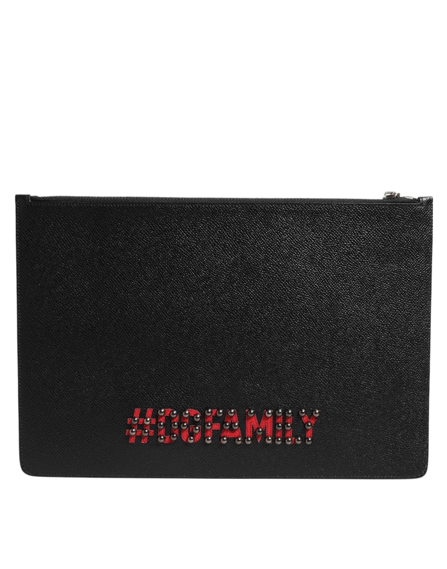Dolce & Gabbana Black Leather #DGFAMILY Embellished Men Clutch Pouch Bag Mens Clutch Bag