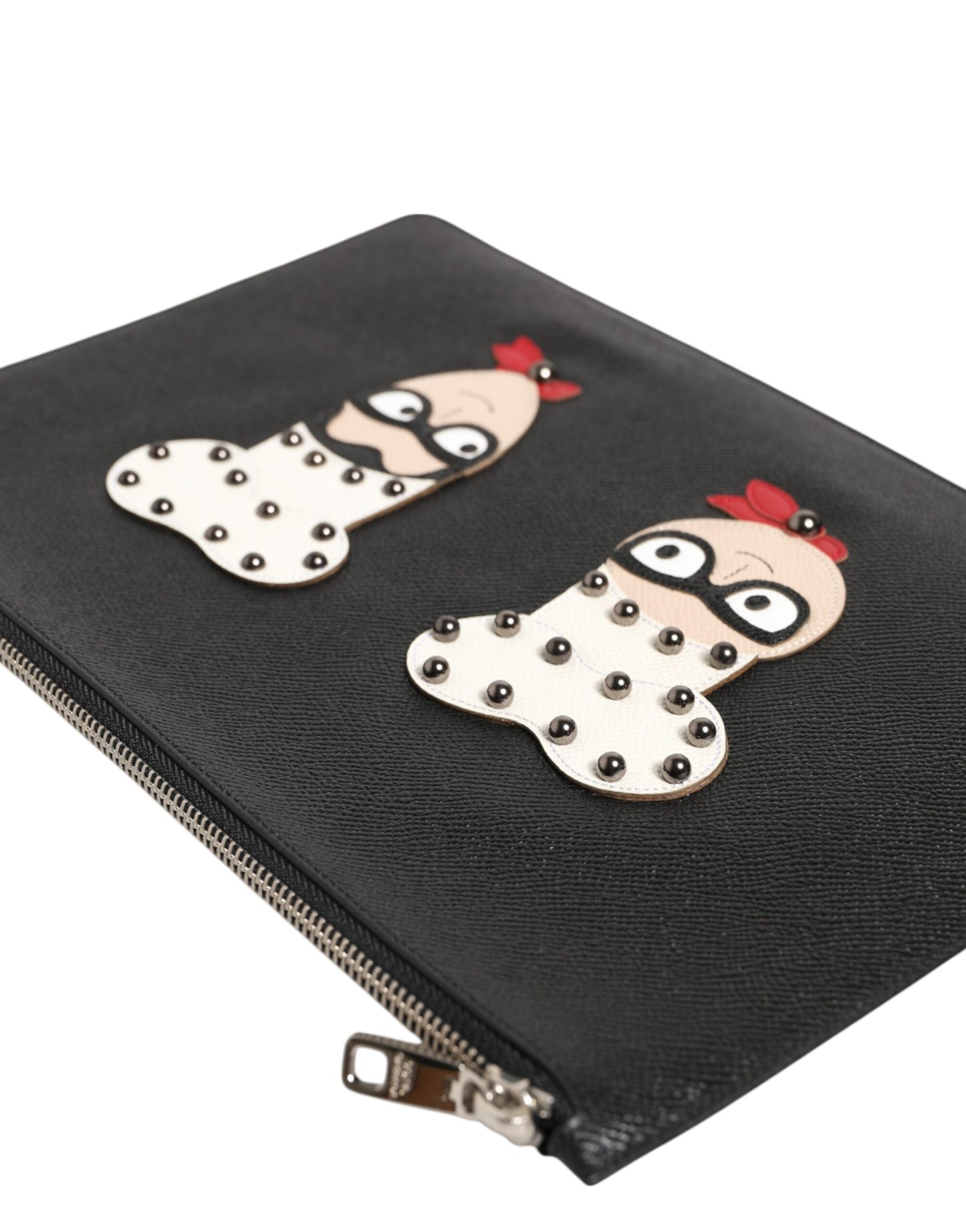 Dolce & Gabbana Black Leather #DGFAMILY Embellished Men Clutch Pouch Bag Mens Clutch Bag