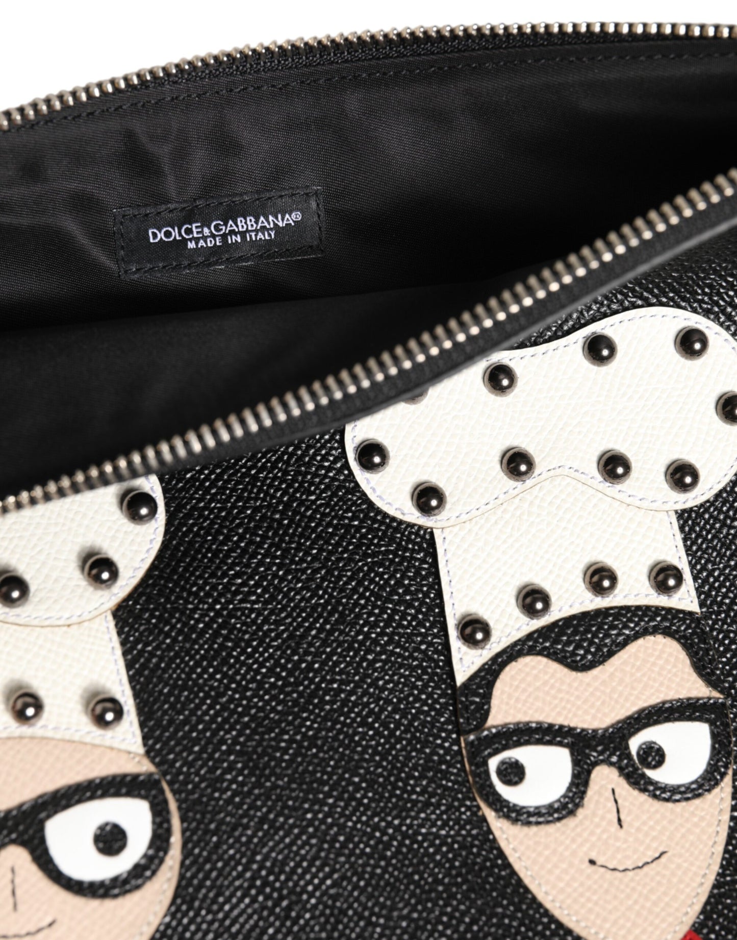 Dolce & Gabbana Black Leather #DGFAMILY Embellished Men Clutch Pouch Bag Mens Clutch Bag