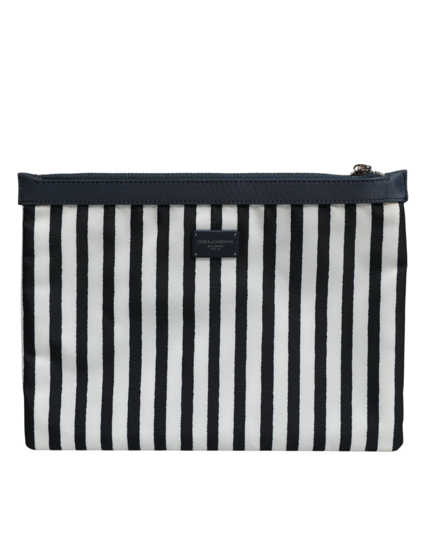 Dolce & Gabbana Black White Striped Logo Plaque Clutch Pouch Bag Mens Clutch Bag