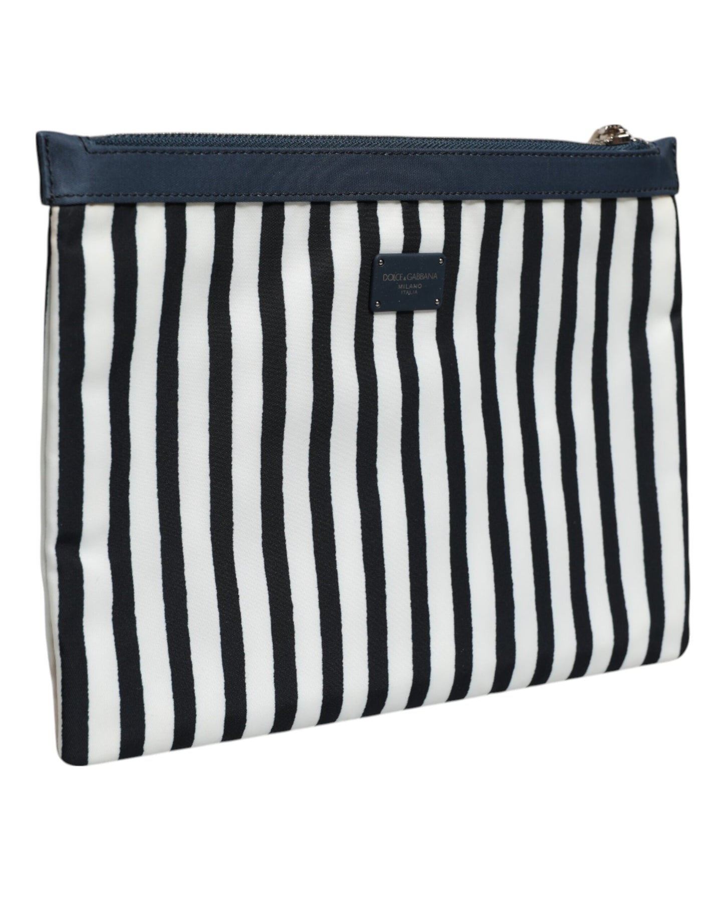 Dolce & Gabbana Black White Striped Logo Plaque Clutch Pouch Bag Mens Clutch Bag