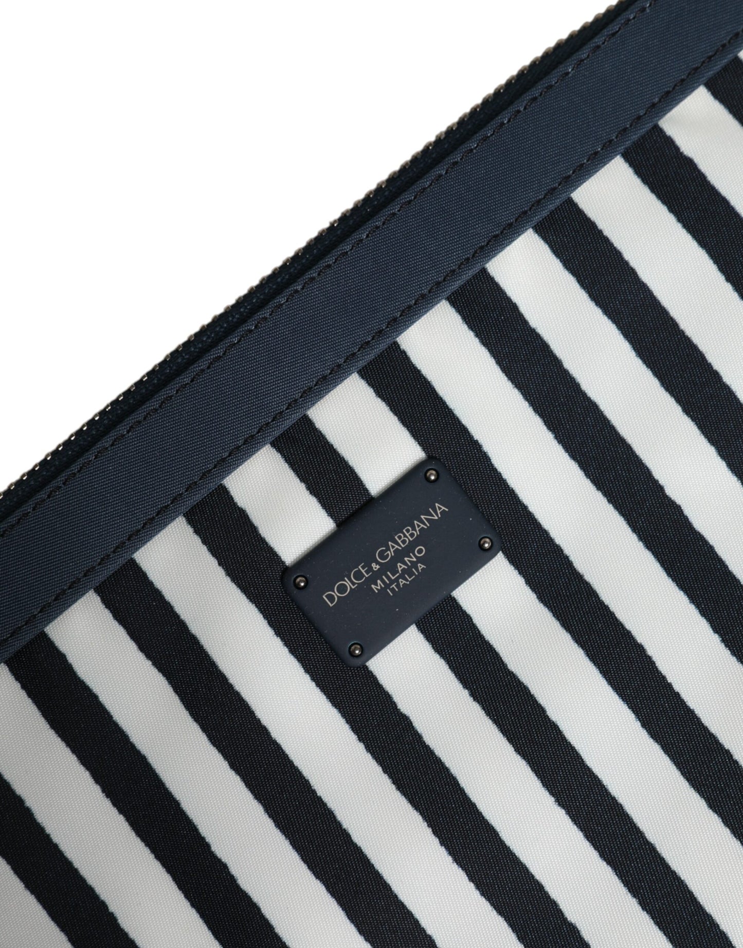 Dolce & Gabbana Black White Striped Logo Plaque Clutch Pouch Bag Mens Clutch Bag