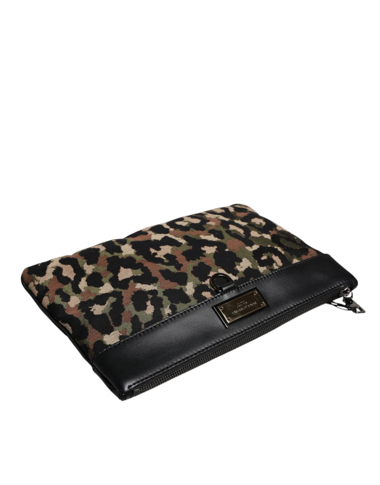 Dolce & Gabbana Multicolor Leopard Print Jacquard Logo Plaque Pouch Bag Mens Clutch Bag