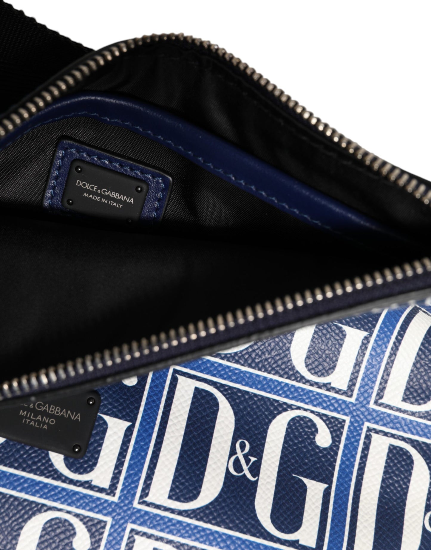 Dolce & Gabbana Blue White Leather D&G Logo Plaque Crossbody Borse Bag Mens Clutch Bag