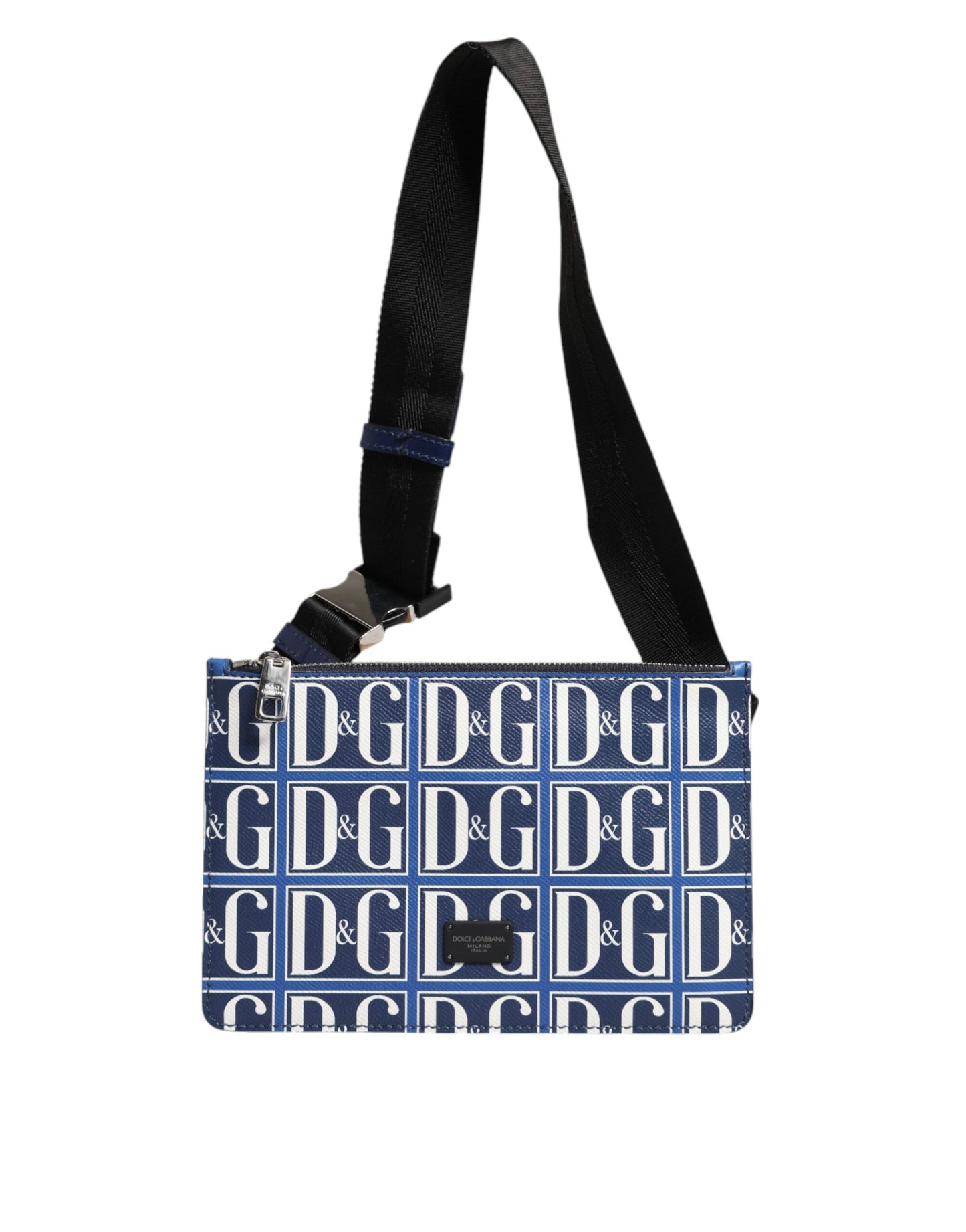 Dolce & Gabbana Blue White Leather D&G Logo Plaque Crossbody Borse Bag Mens Clutch Bag
