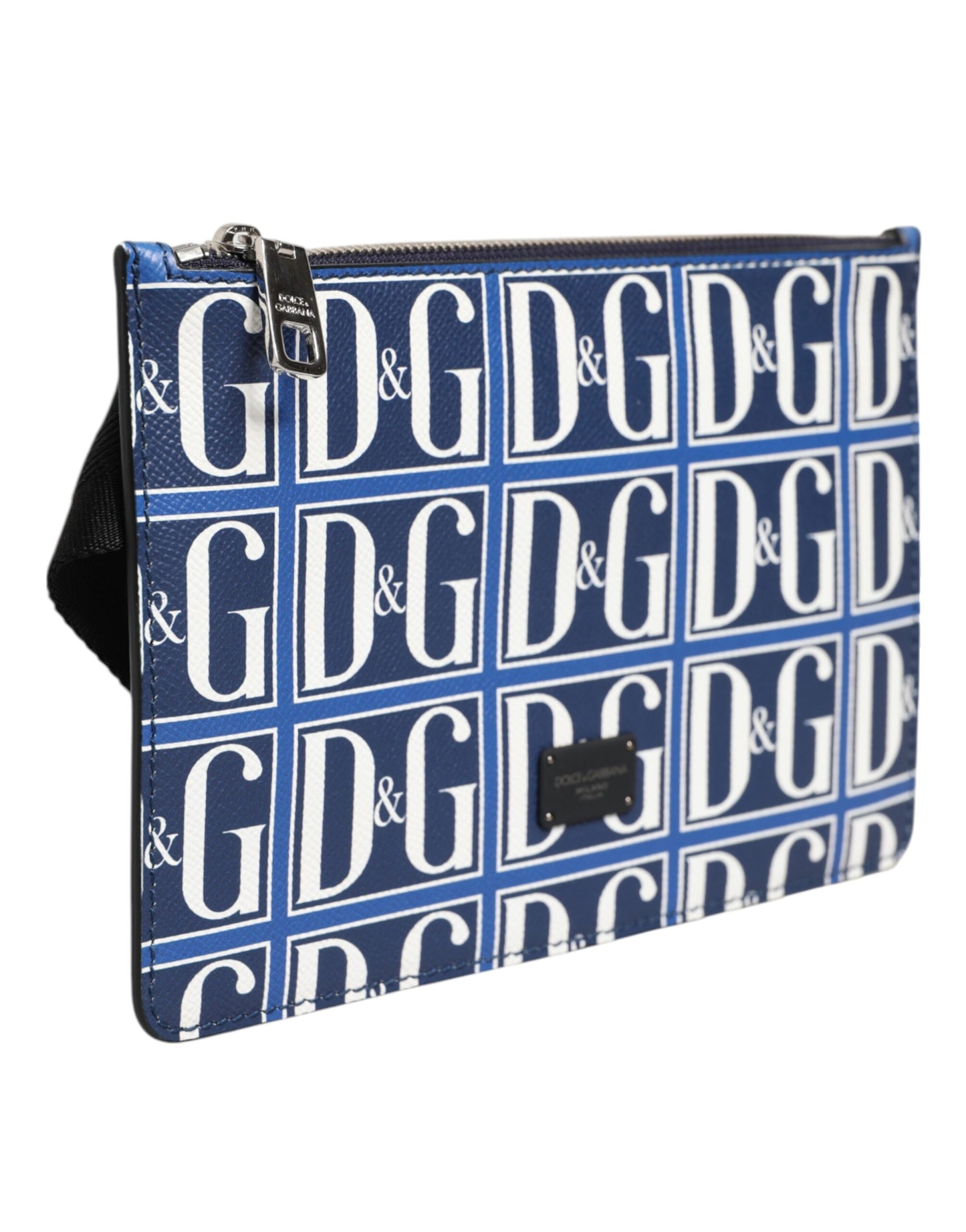 Dolce & Gabbana Blue White Leather D&G Logo Plaque Crossbody Borse Bag Mens Clutch Bag
