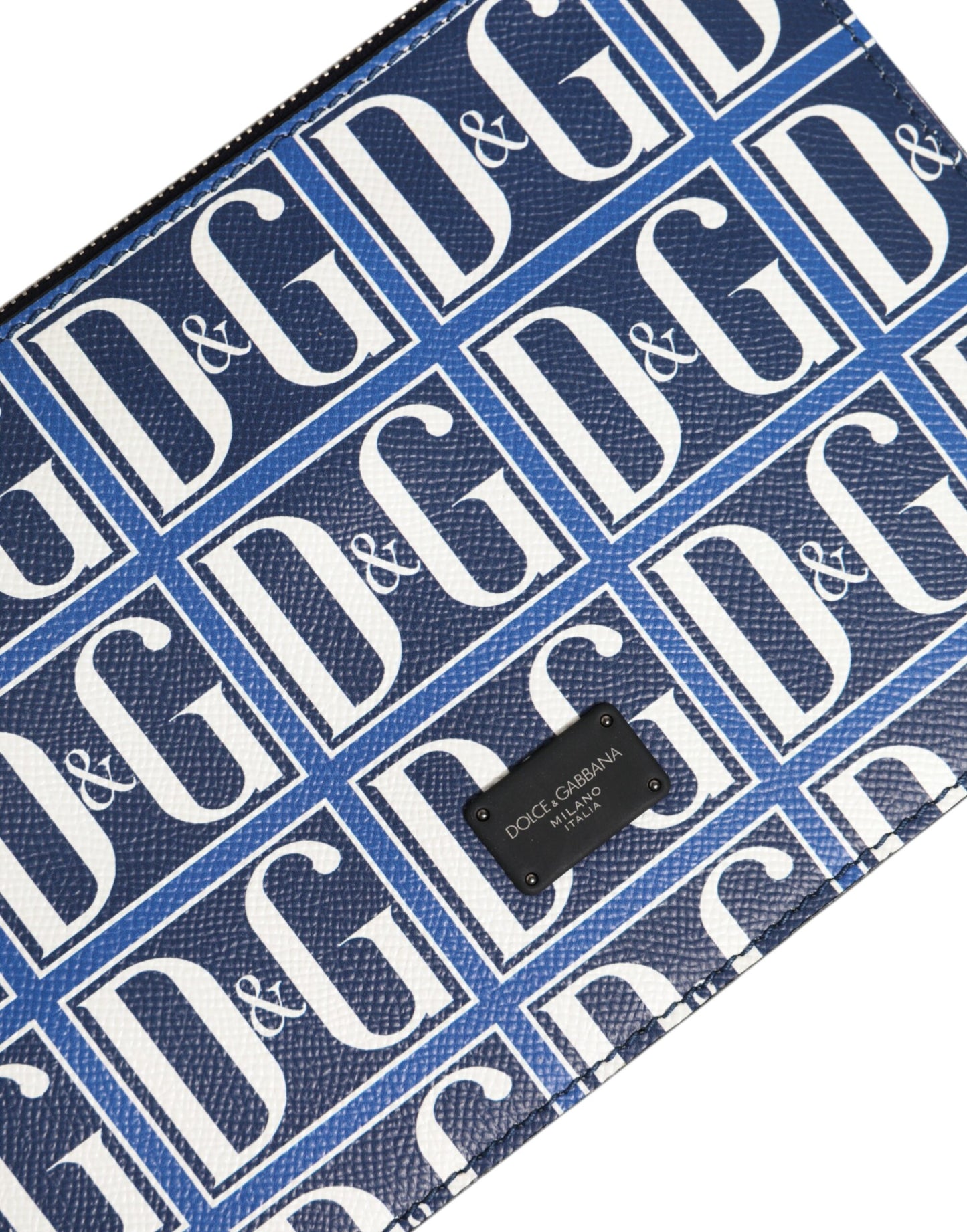 Dolce & Gabbana Blue White Leather D&G Logo Plaque Crossbody Borse Bag Mens Clutch Bag