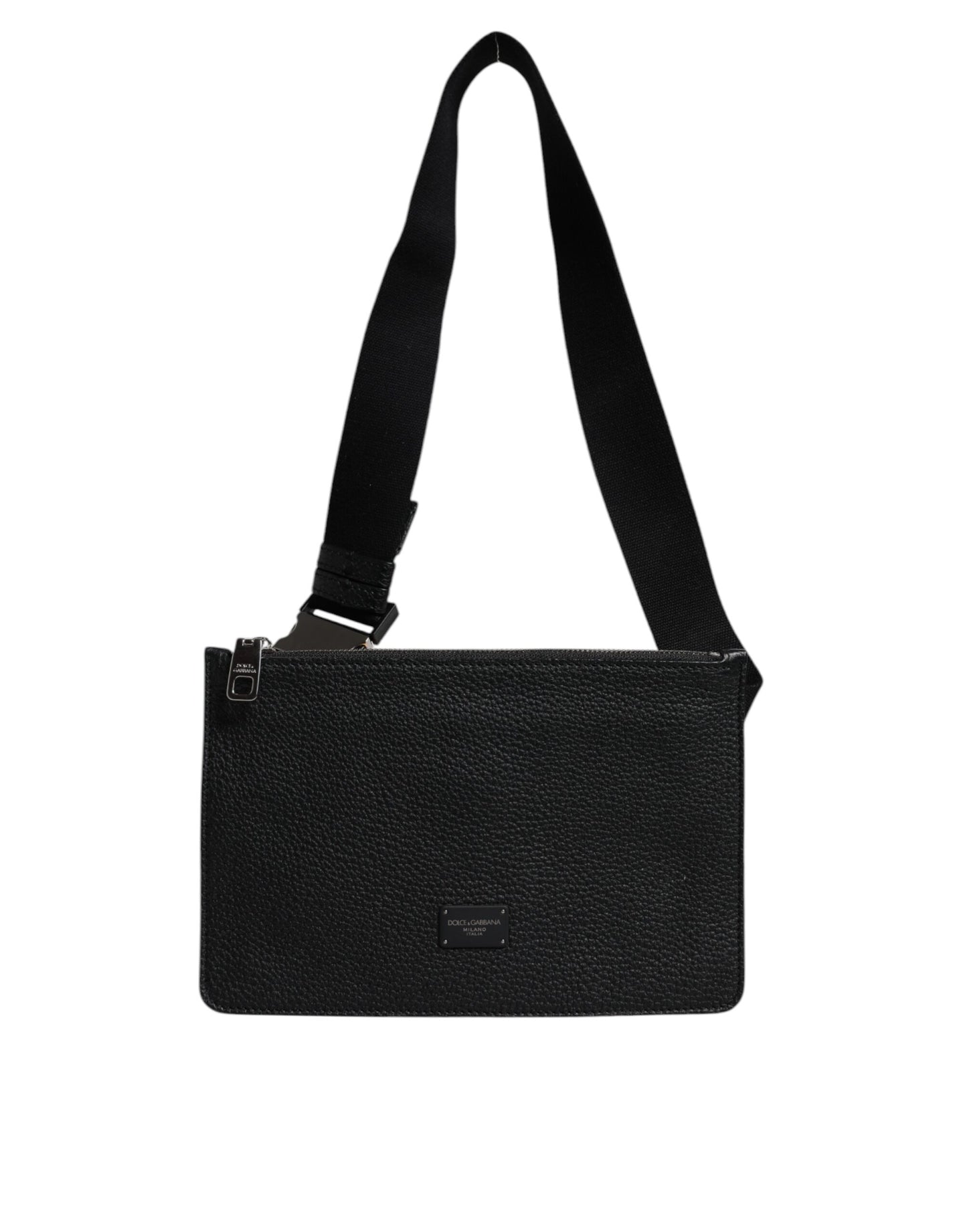 Dolce & Gabbana Black Leather Logo Embossed Waist Fanny Pack Borse Bag Mens Clutch Bag