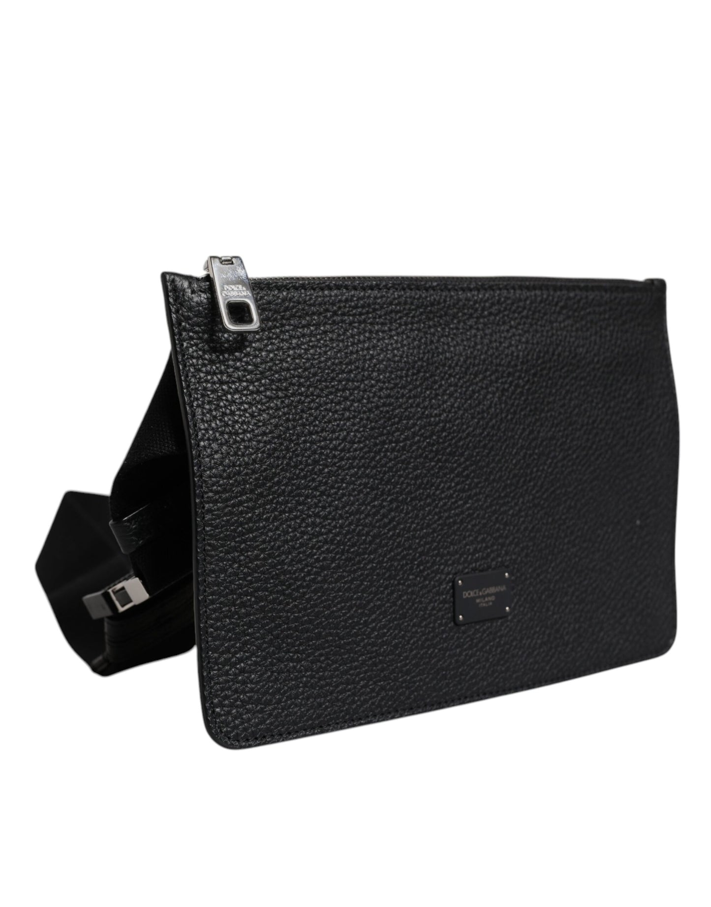 Dolce & Gabbana Black Leather Logo Embossed Waist Fanny Pack Borse Bag Mens Clutch Bag