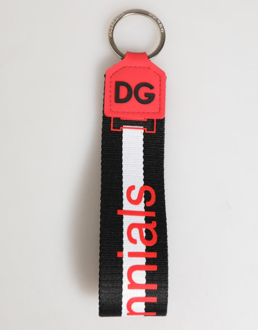 Dolce & Gabbana Red White DG Logo Polyester Brass Holder Keychain Keyring