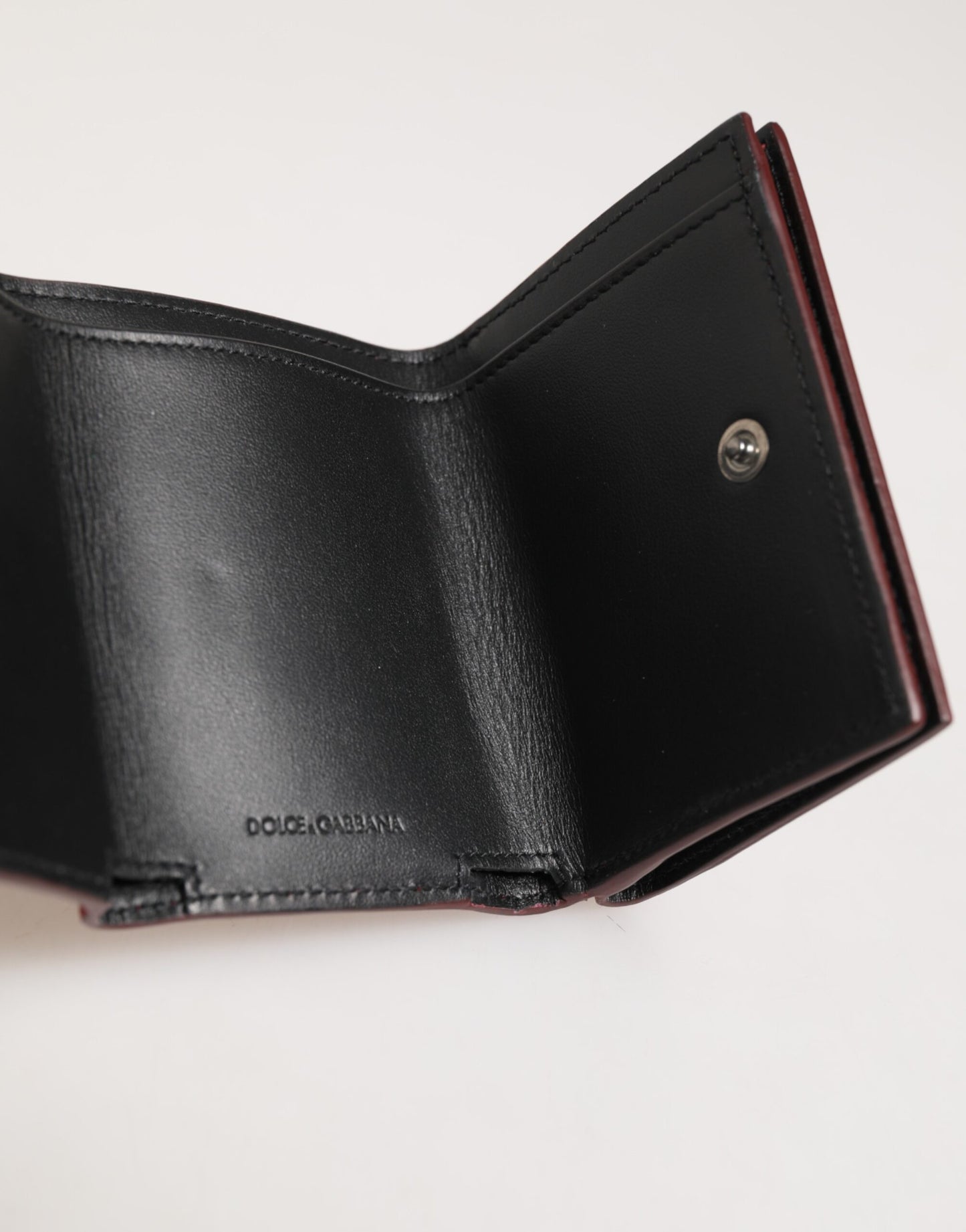 Dolce & Gabbana Red Leather Bold Logo Print Trifold Card Holder Wallet Mens Wallet