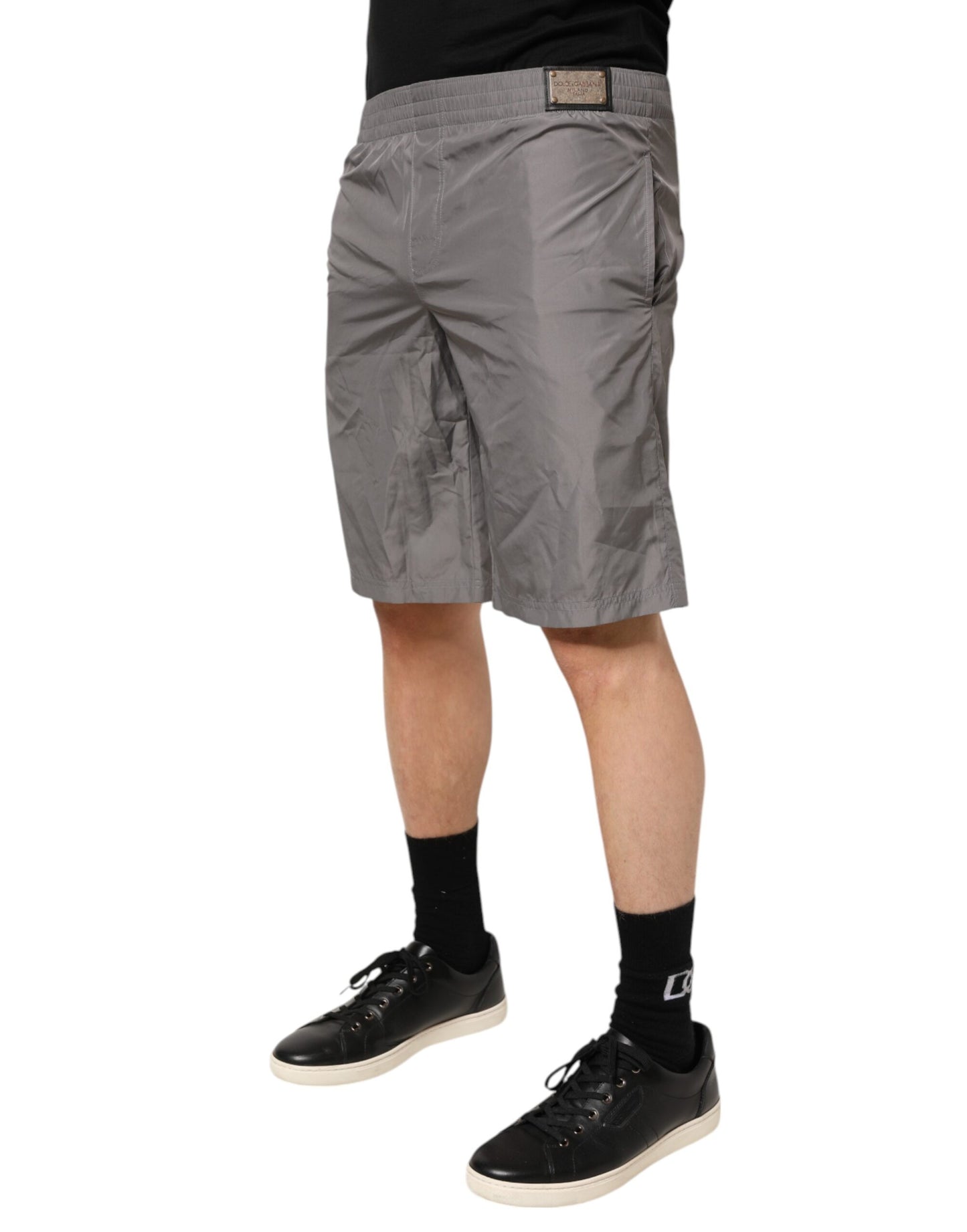 Dolce & Gabbana Light Gray Nylon Elastic Waist Shorts Swimwear Mens Shorts Mens Swim