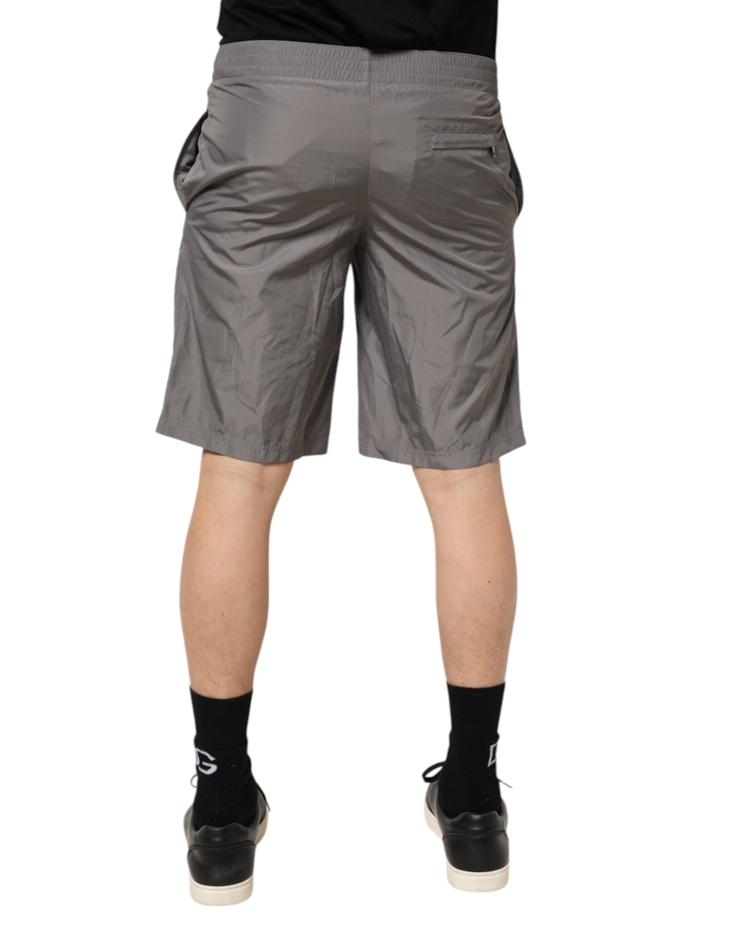 Dolce & Gabbana Light Gray Nylon Elastic Waist Shorts Swimwear Mens Shorts Mens Swim