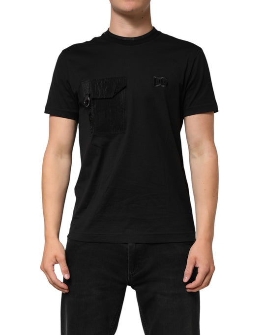 Dolce & Gabbana Black Cotton Embroidered DG Logo Pocket T-shirt