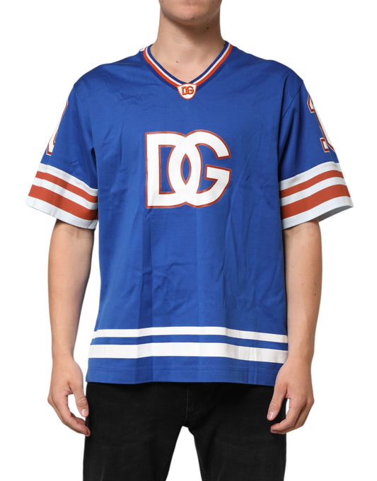 Dolce & Gabbana Blue Cotton DG Logo Mesh Jersey T-shirt Mens T-Shirt