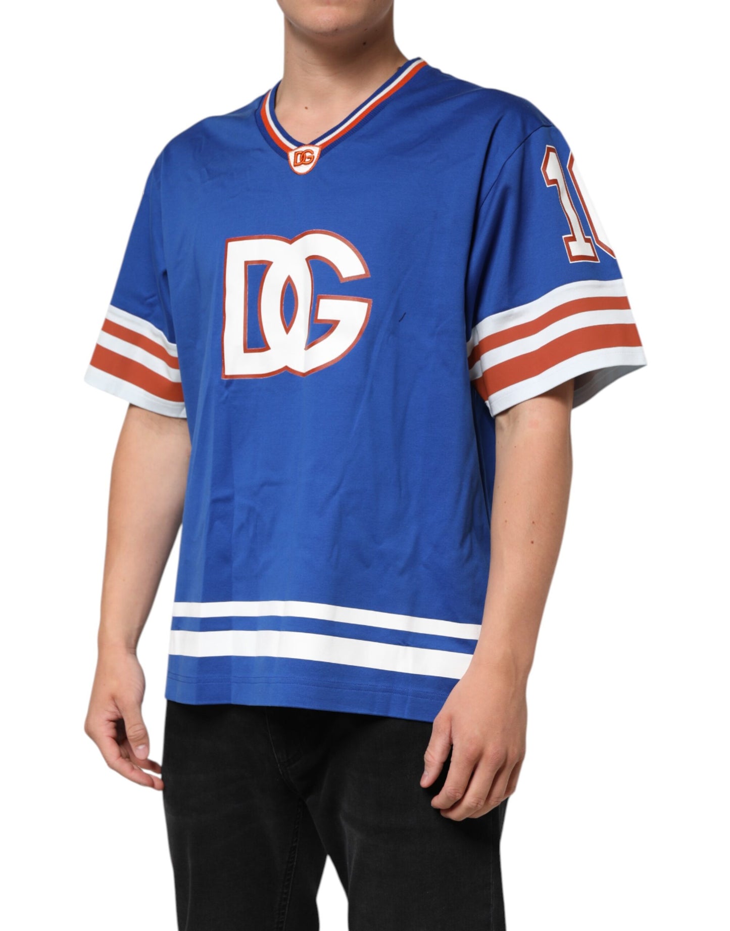 Dolce & Gabbana Blue Cotton DG Logo Mesh Jersey T-shirt Mens T-Shirt