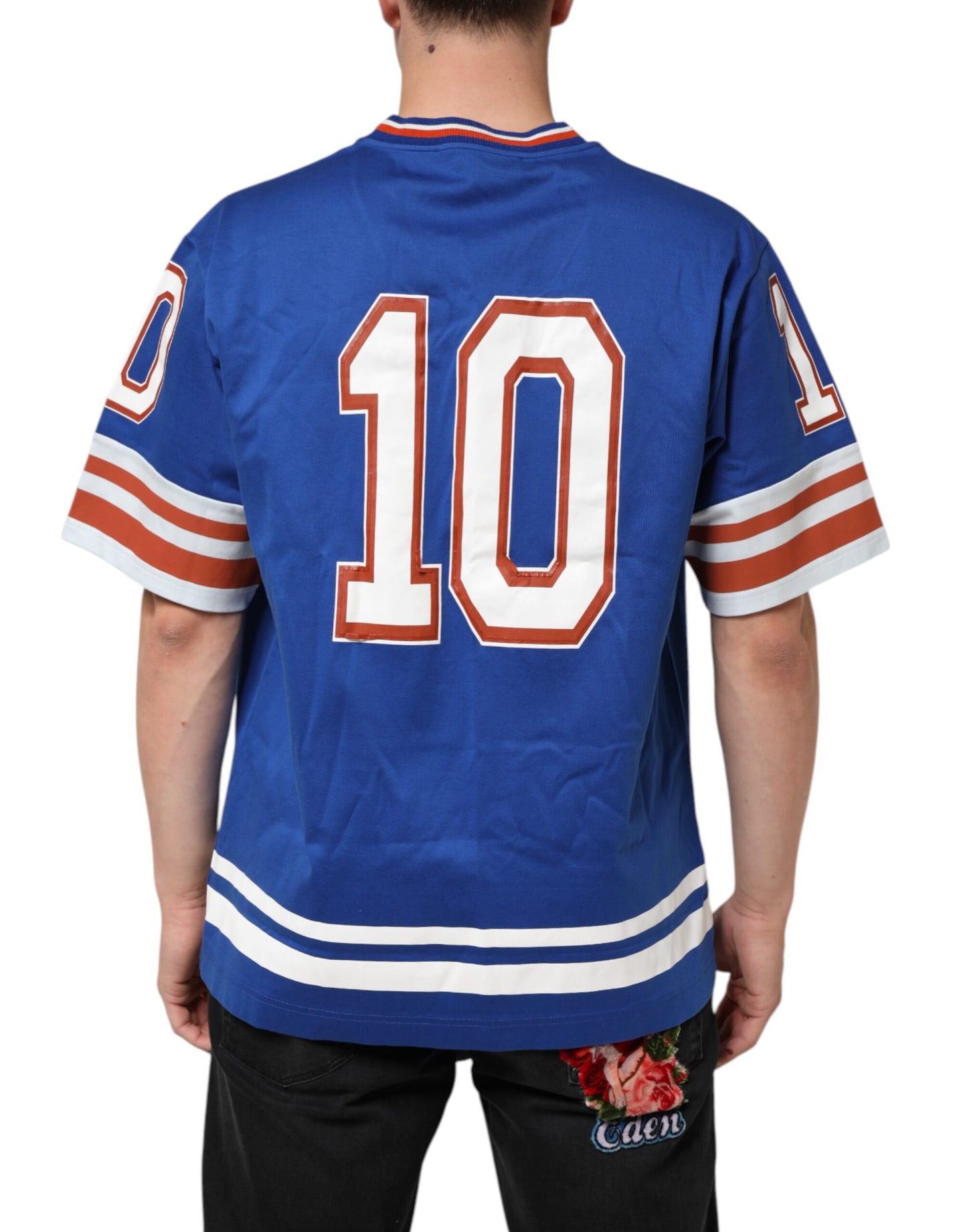 Dolce & Gabbana Blue Cotton DG Logo Mesh Jersey T-shirt Mens T-Shirt
