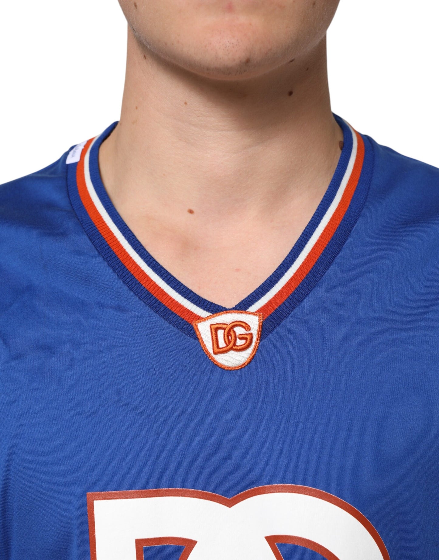 Dolce & Gabbana Blue Cotton DG Logo Mesh Jersey T-shirt Mens T-Shirt