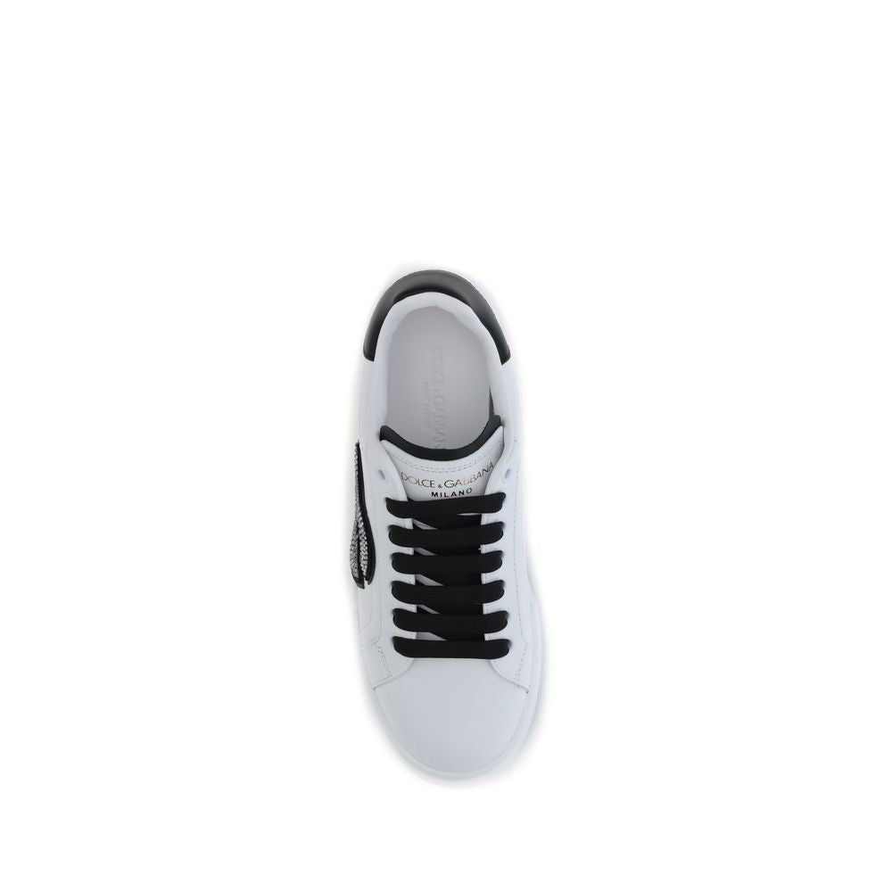 Dolce & Gabbana White Calf Leather Bos Taurus Low Top Sneakers