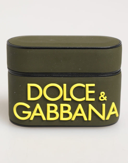 Dolce & Gabbana Army Green Rubber Logo Embossed Accessory Airpods Case